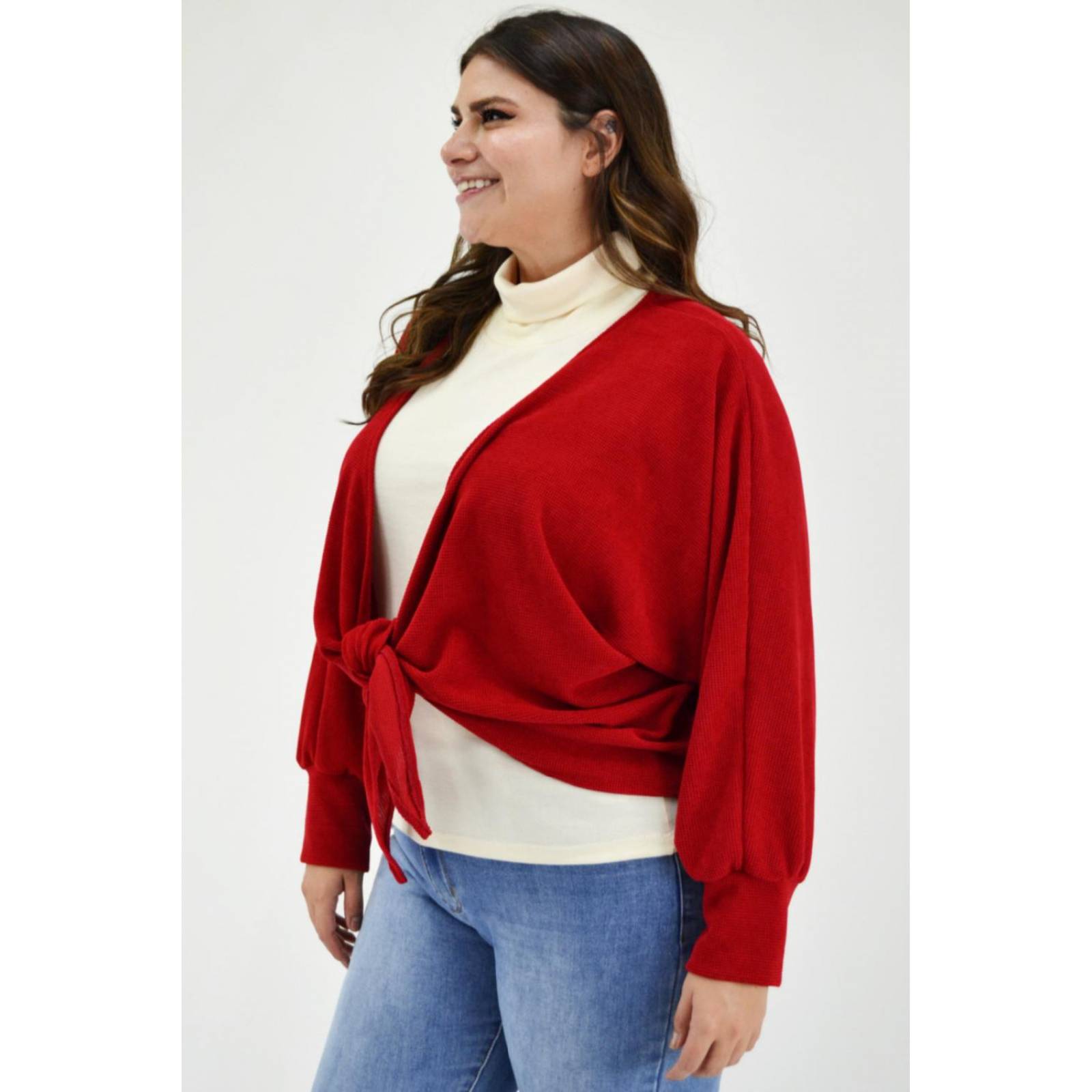 Cárdigan con nudo Roman Fashion /Tallas Extras, 1847 (Rojo) 