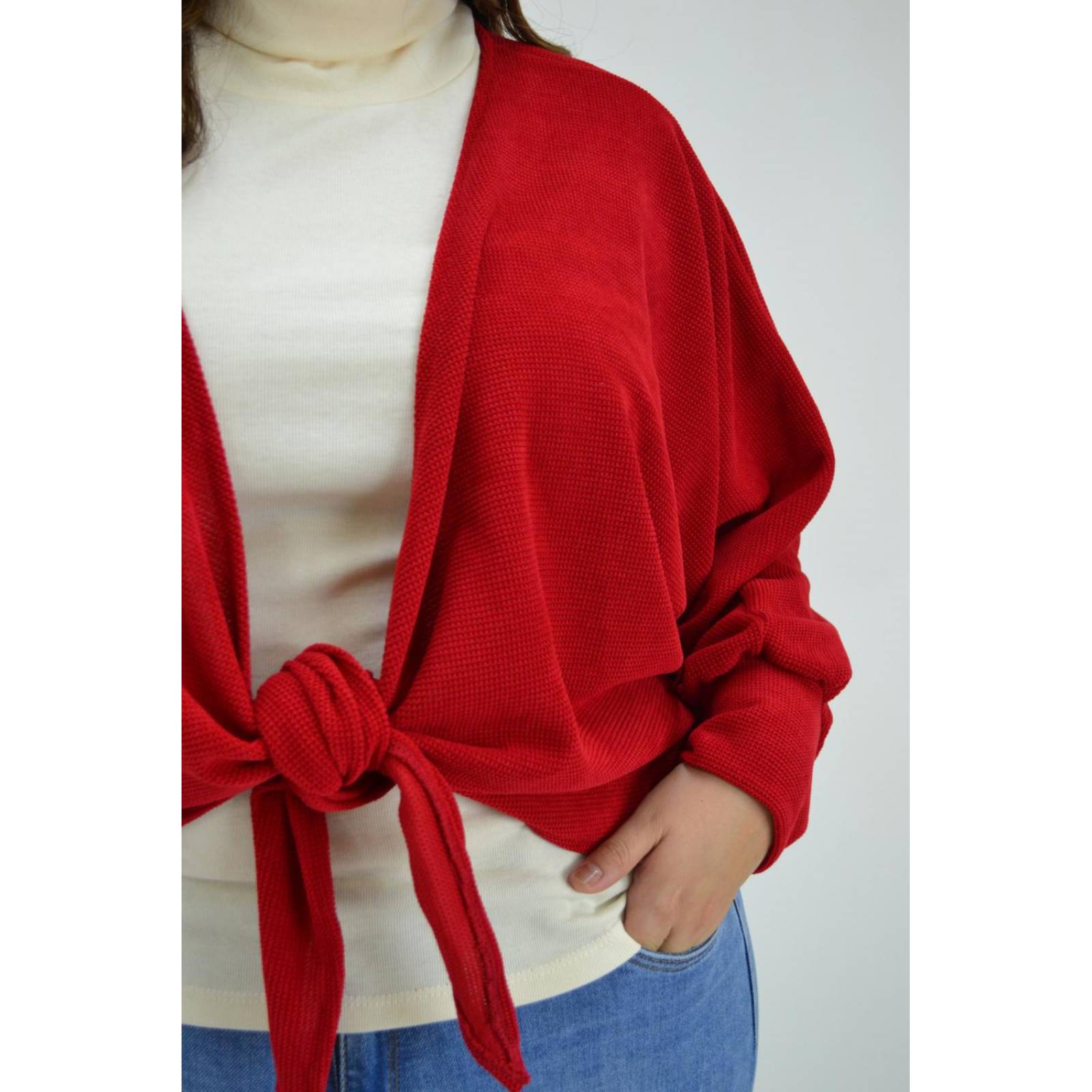 Cárdigan con nudo Roman Fashion /Tallas Extras, 1847 (Rojo) 