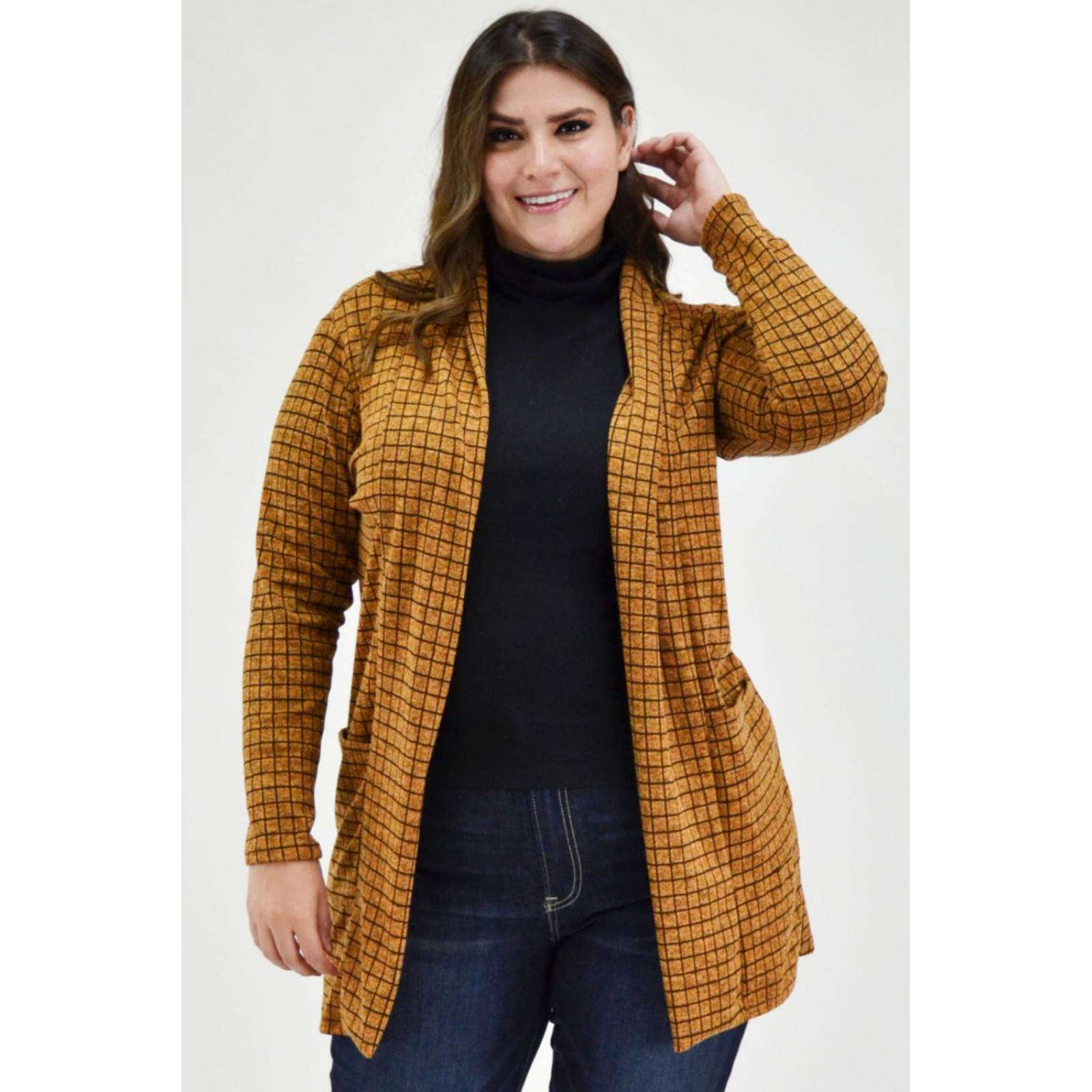 Ensamble tejido Roman FashionTallas Extras, 8008 (Mostaza cuadros) 