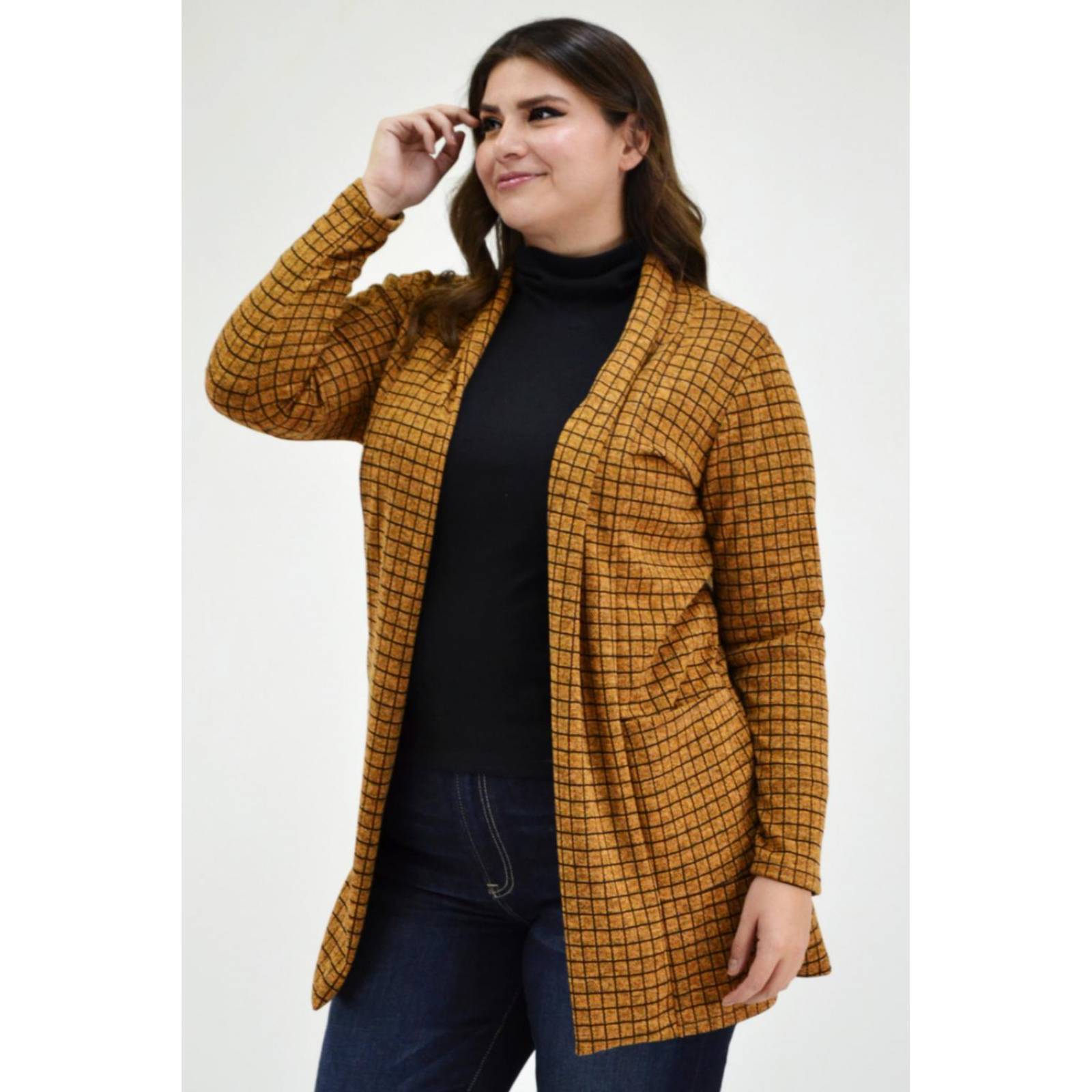 Ensamble tejido Roman FashionTallas Extras, 8008 (Mostaza cuadros) 