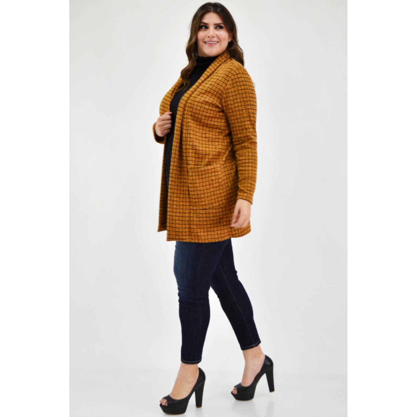 Ensamble tejido Roman FashionTallas Extras, 8008 (Mostaza cuadros) 