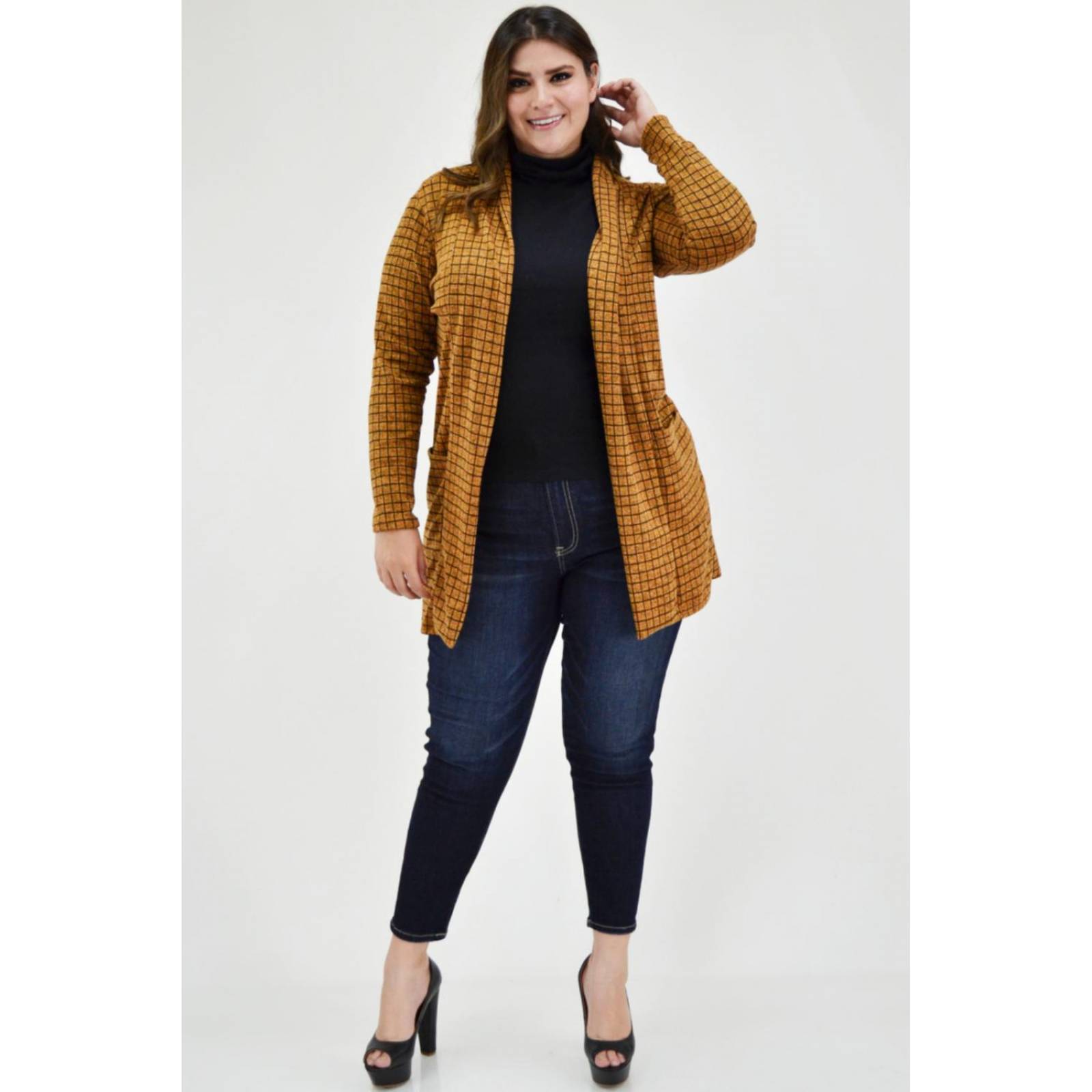 Ensamble tejido Roman FashionTallas Extras, 8008 (Mostaza cuadros) 