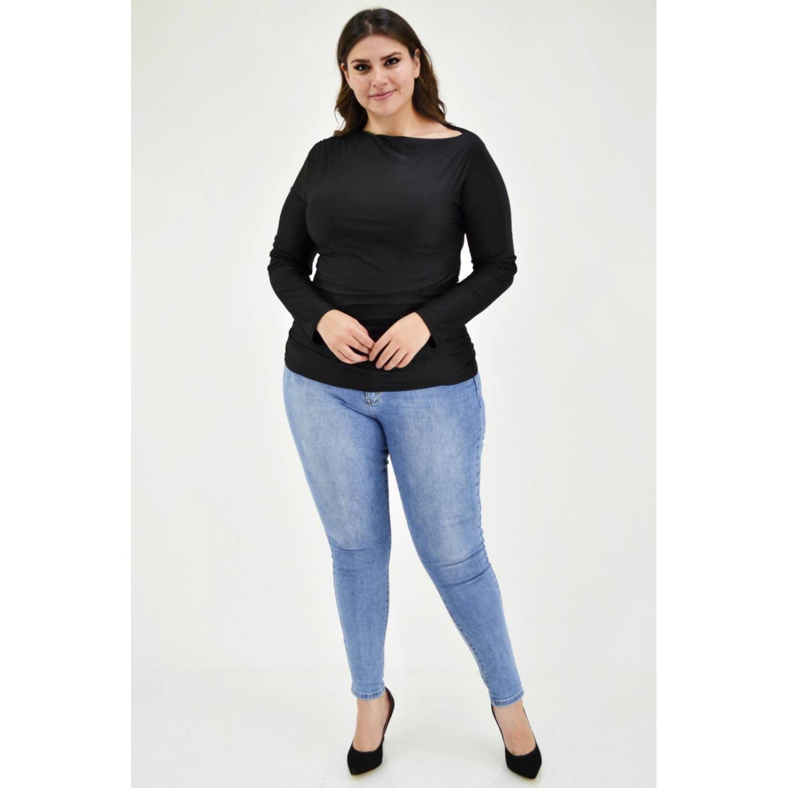 Blusa escote barco Roman Fashion, 1852 (Negro) 