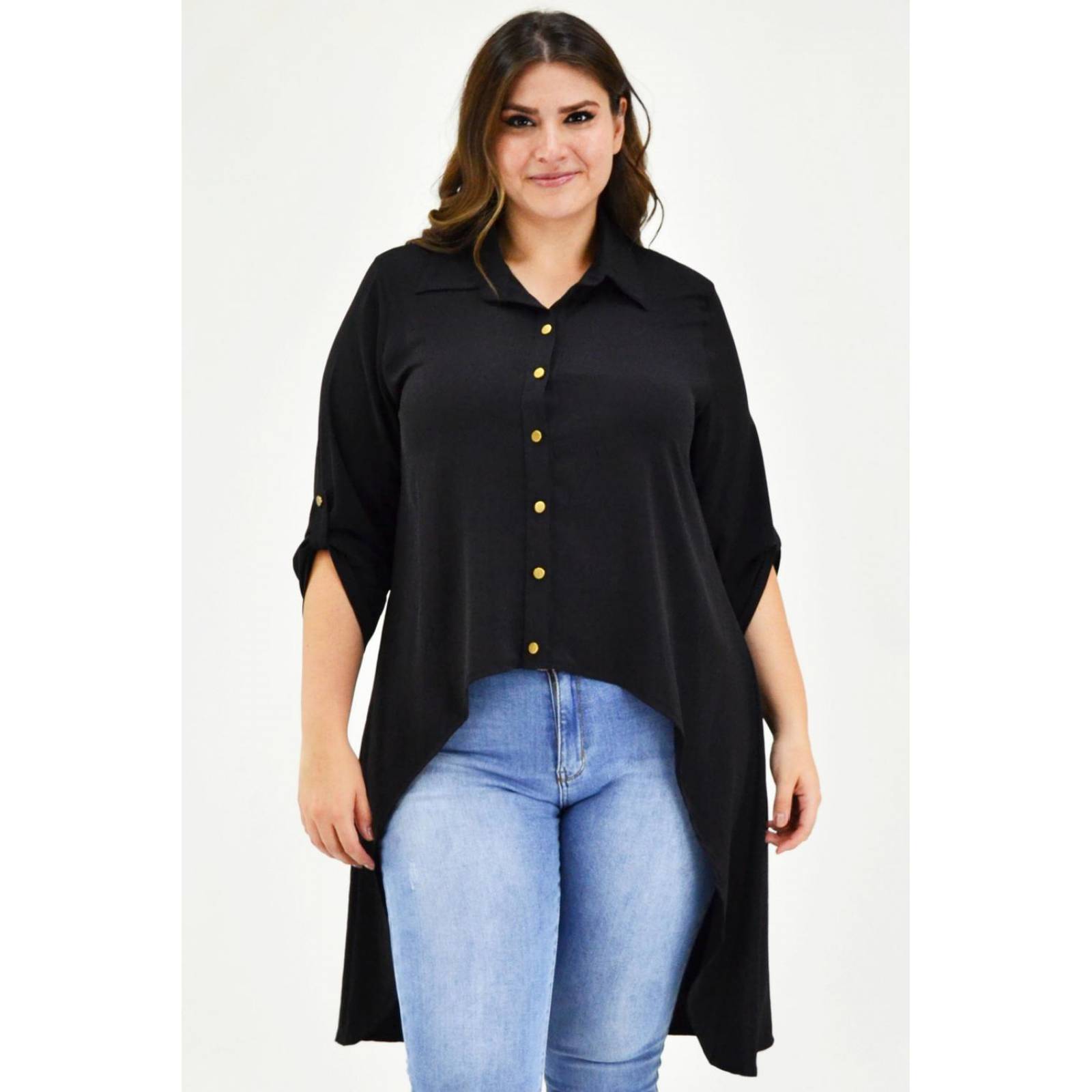 Maxiblusa asimétrica Roman Fashion /Tallas Extras, 1060 (Negro) 