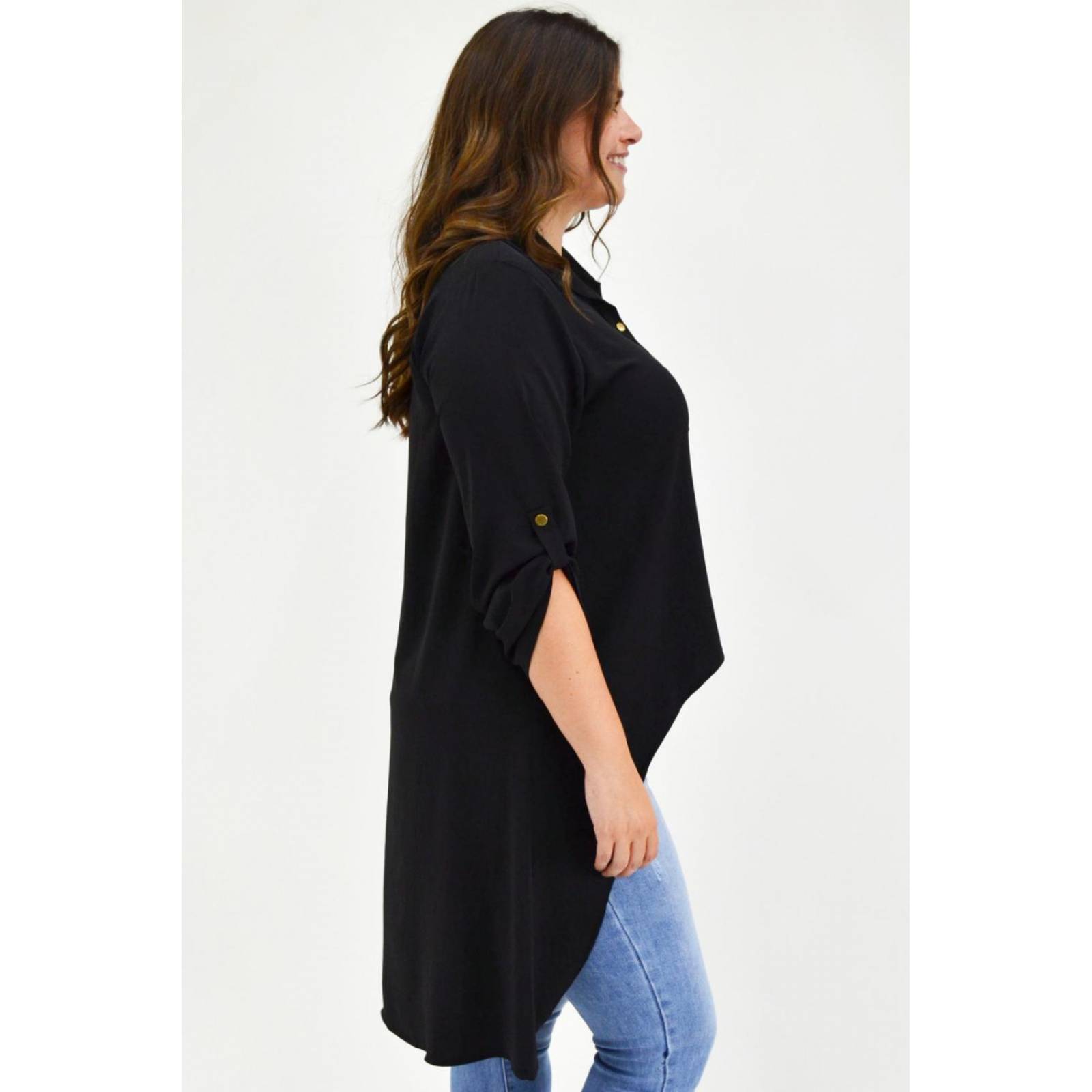 Maxiblusa asimétrica Roman Fashion /Tallas Extras, 1060 (Negro) 