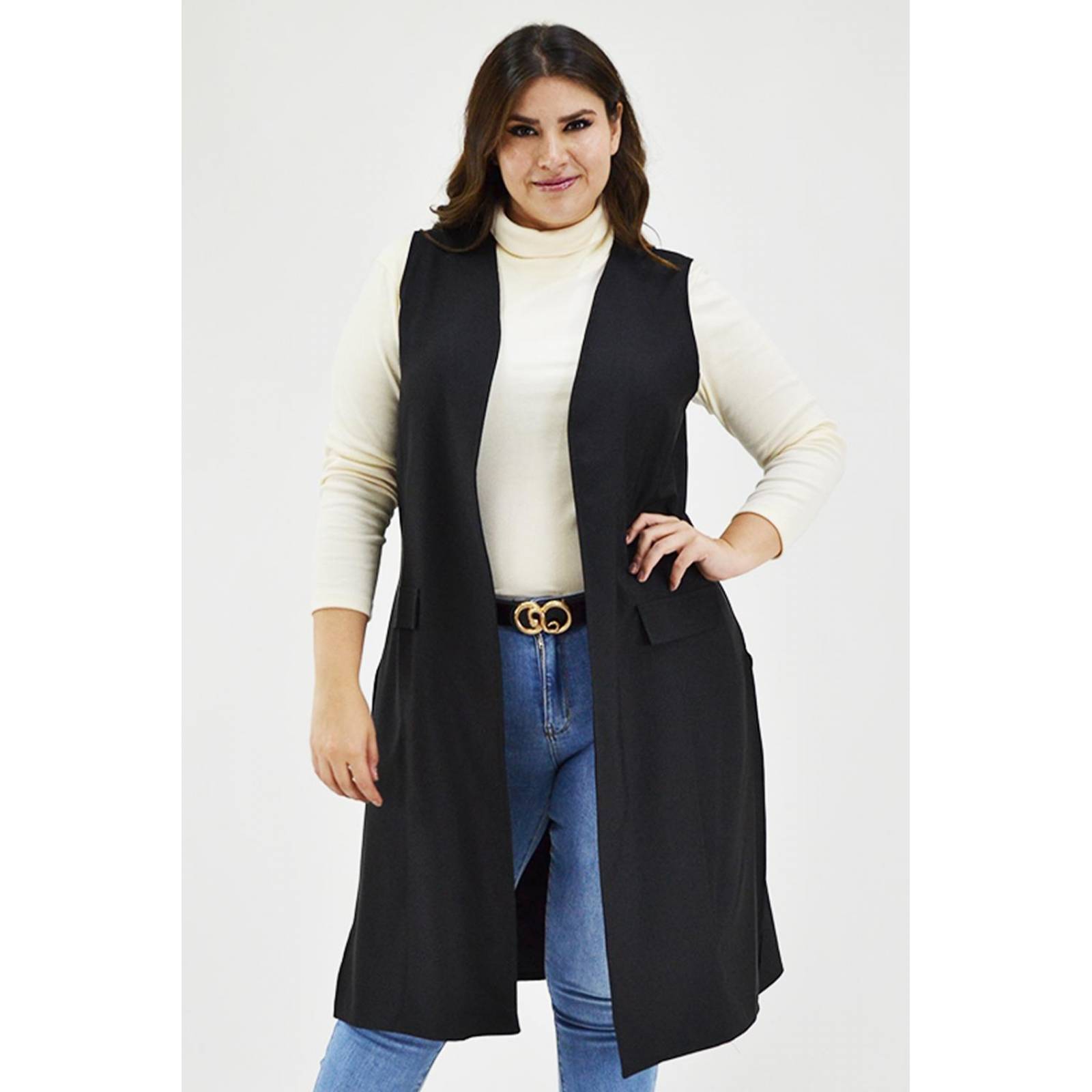 Chaleco largo Roman Fashion /Tallas Extras, 1080, (Negro) 