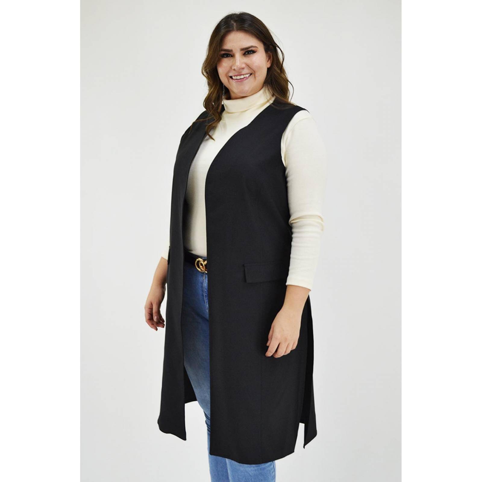 Chaleco largo Roman Fashion /Tallas Extras, 1080, (Negro) 