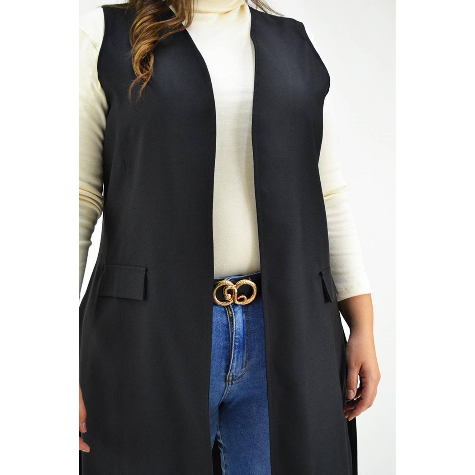 Chaleco largo Roman Fashion /Tallas Extras, 1080, (Negro) 