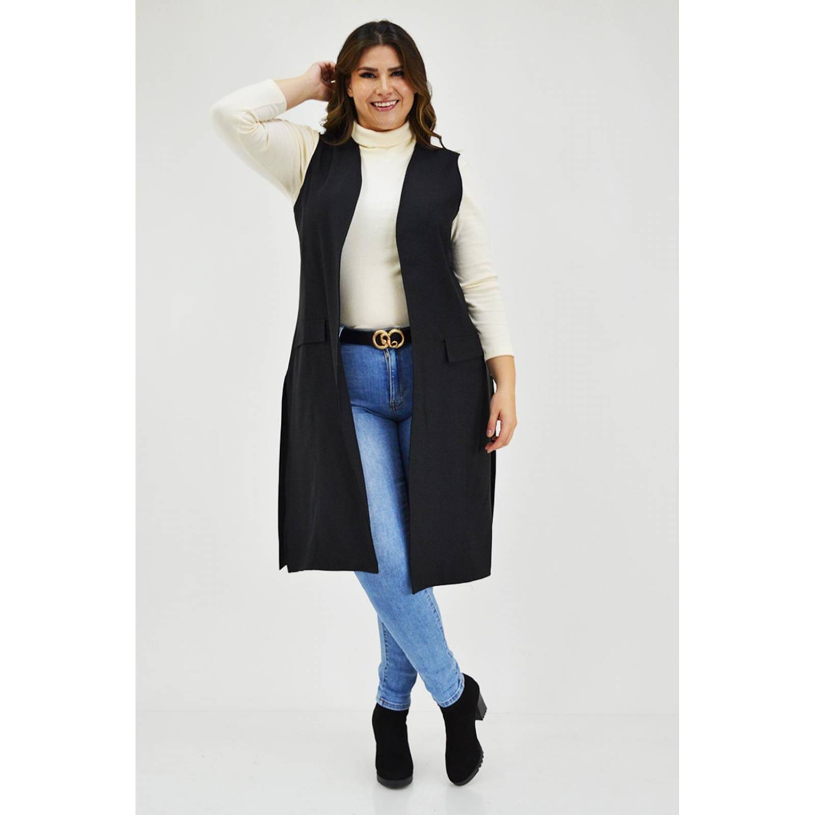 Chaleco largo Roman Fashion /Tallas Extras, 1080, (Negro) 