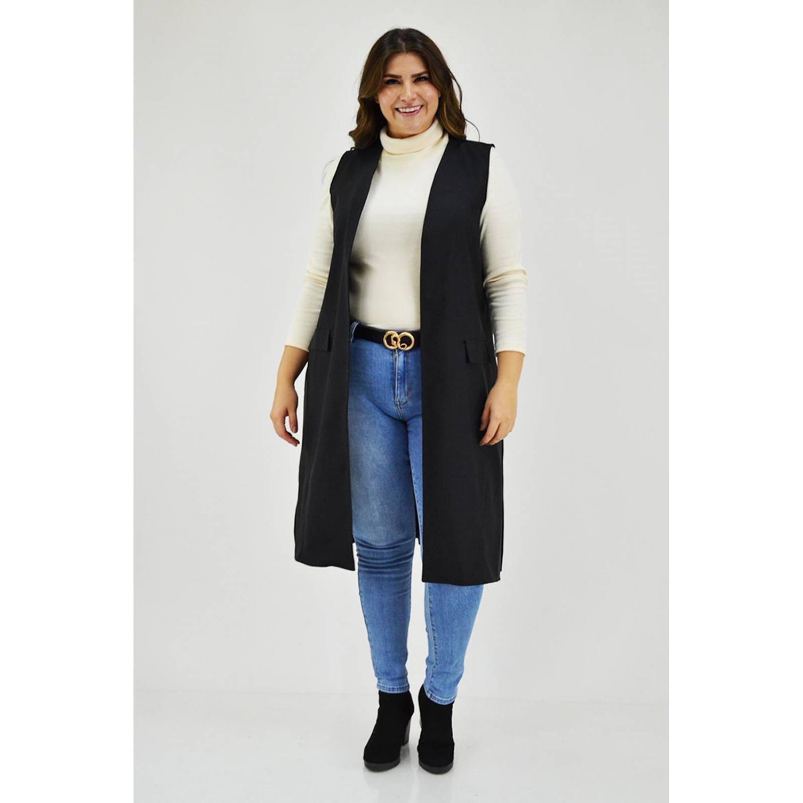 Chaleco largo Roman Fashion /Tallas Extras, 1080, (Negro) 