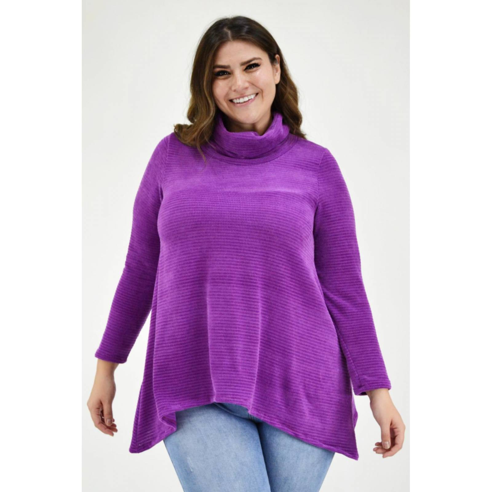 Sueter tejido asimétrico Roman Fashion /Tallas Extras, 8065 (Morado) 