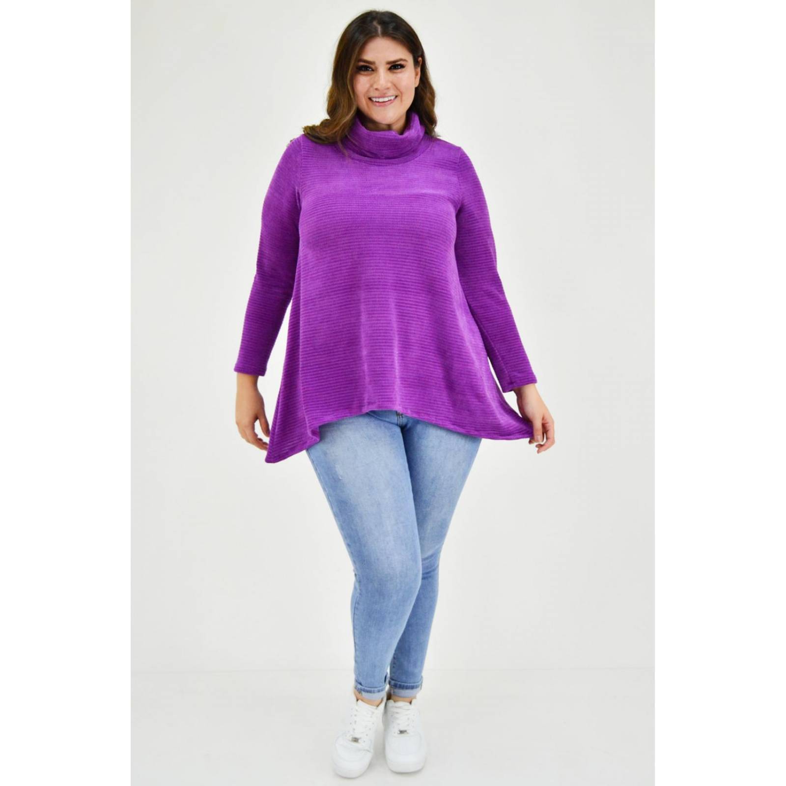 Sueter tejido asimétrico Roman Fashion /Tallas Extras, 8065 (Morado) 