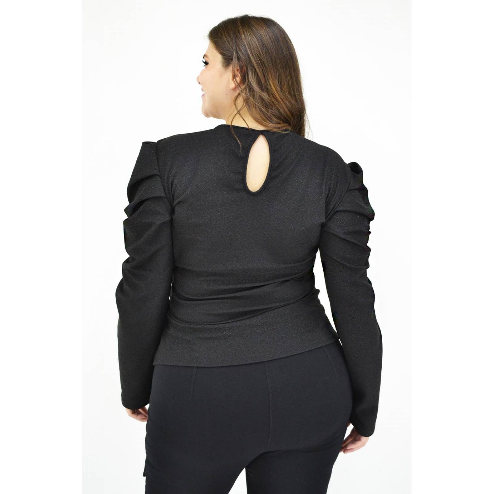 Blusa glitter manga farol Roman Fashion /Tallas Extras, 1764 (Negro)