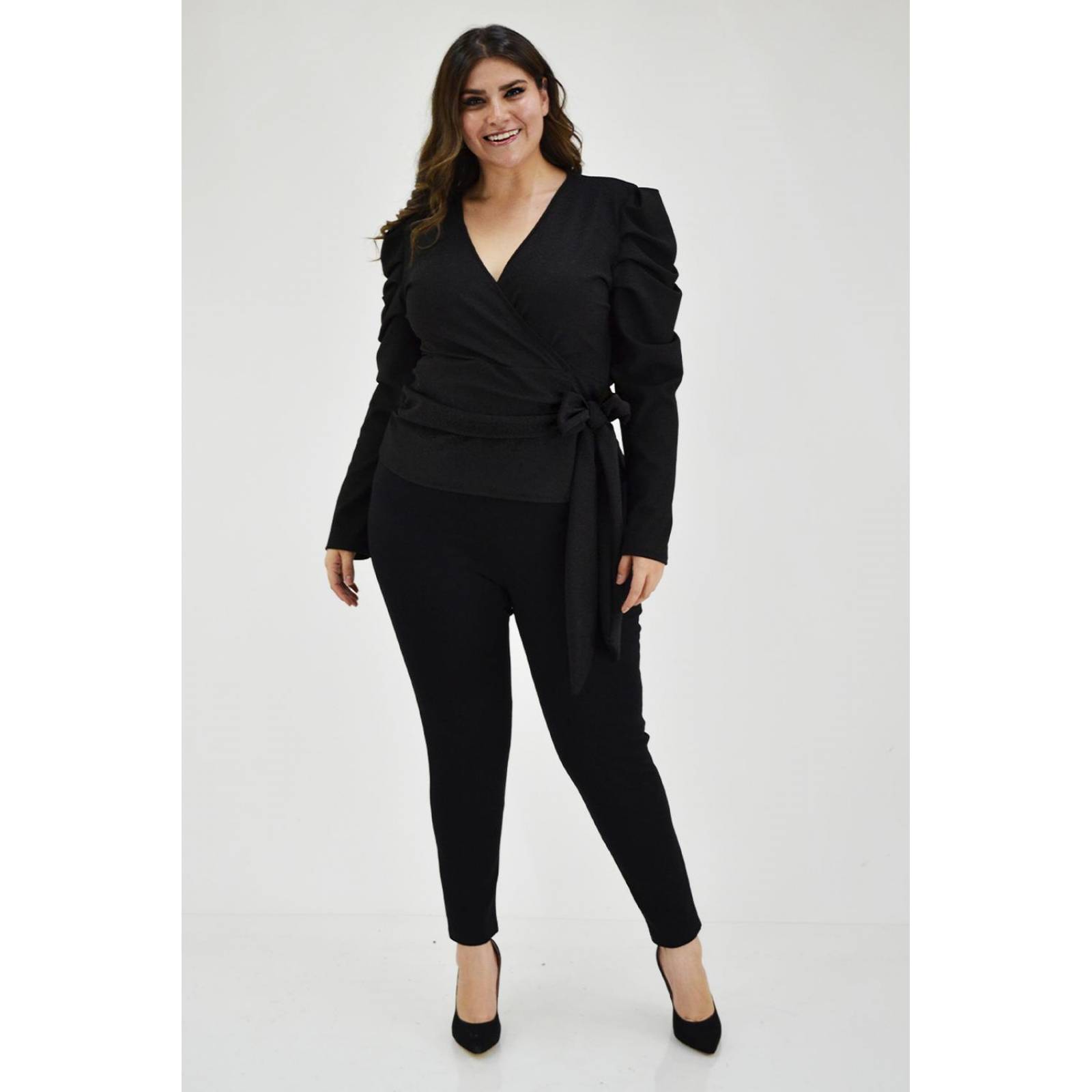 Blusa glitter manga farol Roman Fashion /Tallas Extras, 1764 (Negro)