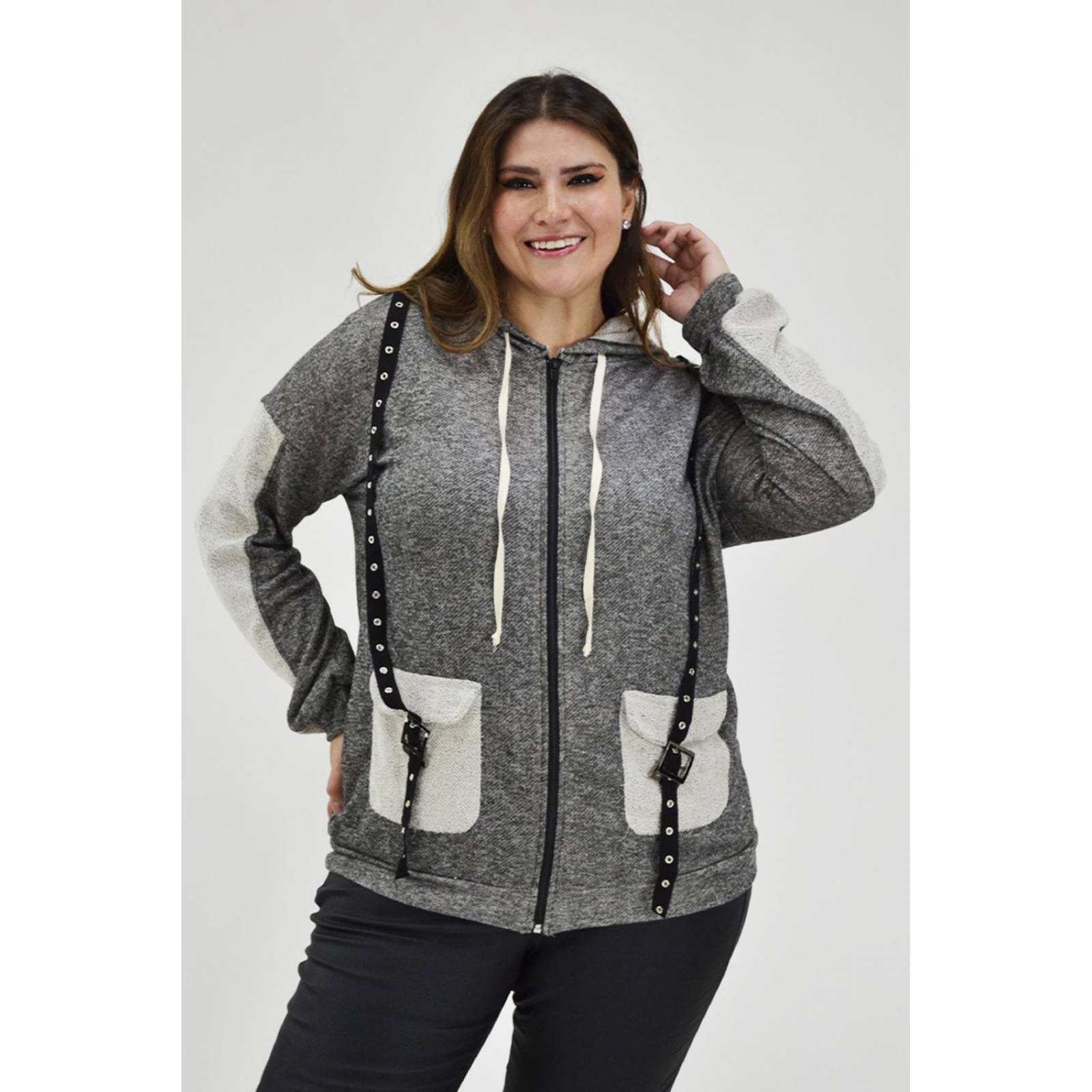 Sudadera cinturon invertido Tallas Extras, 6852 (Gris) 