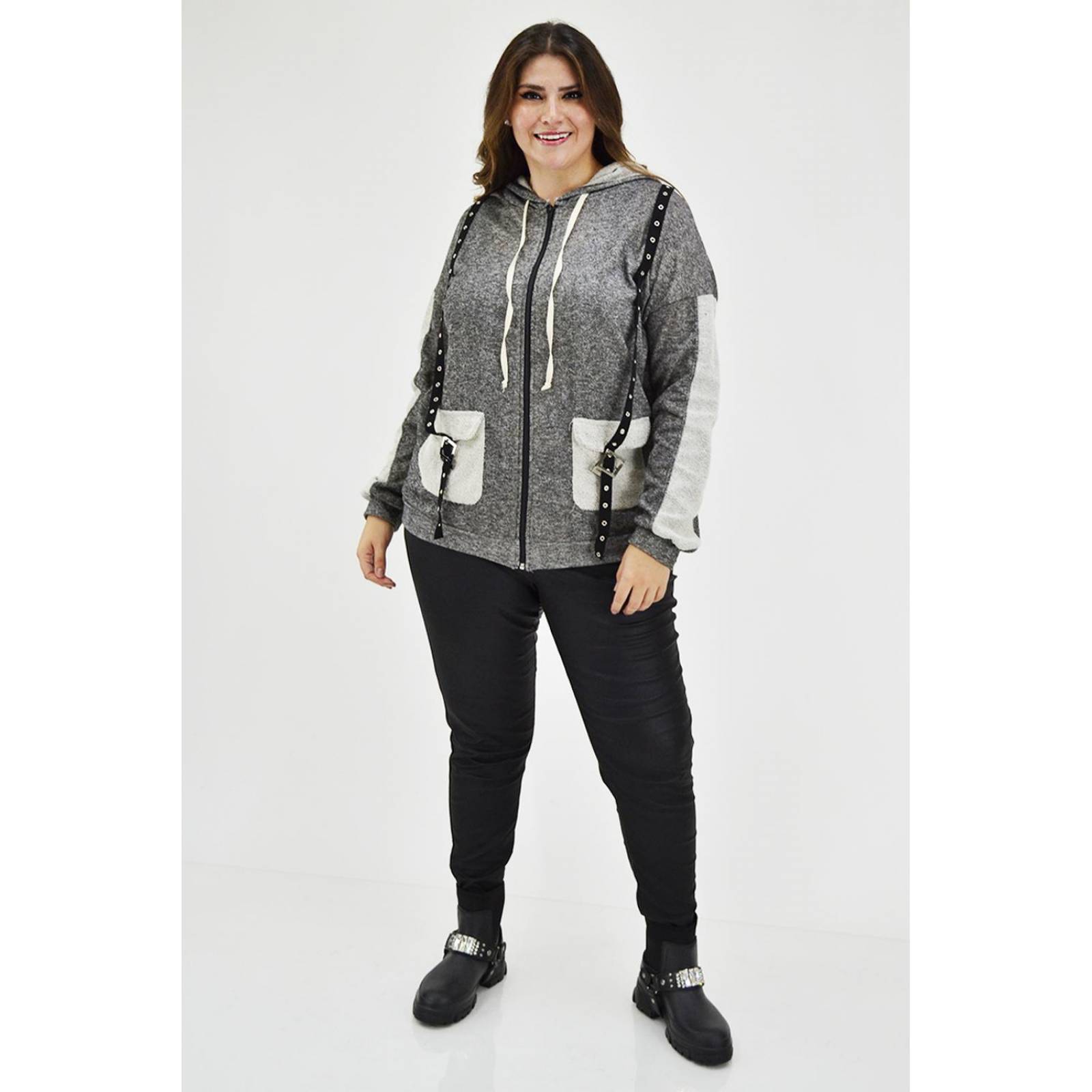 Sudadera cinturon invertido Tallas Extras, 6852 (Gris) 