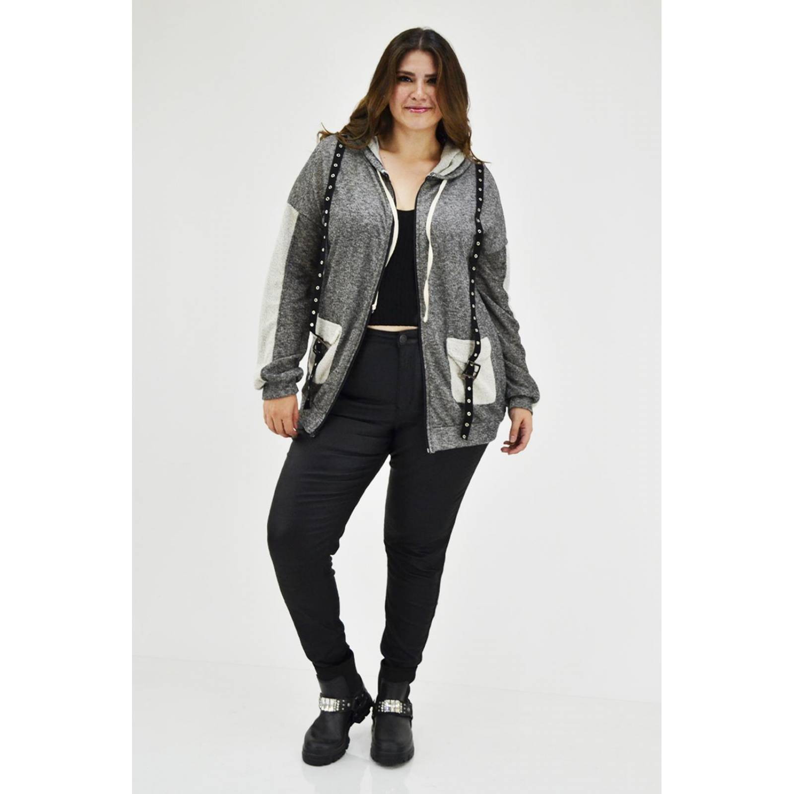 Sudadera cinturon invertido Tallas Extras, 6852 (Gris) 