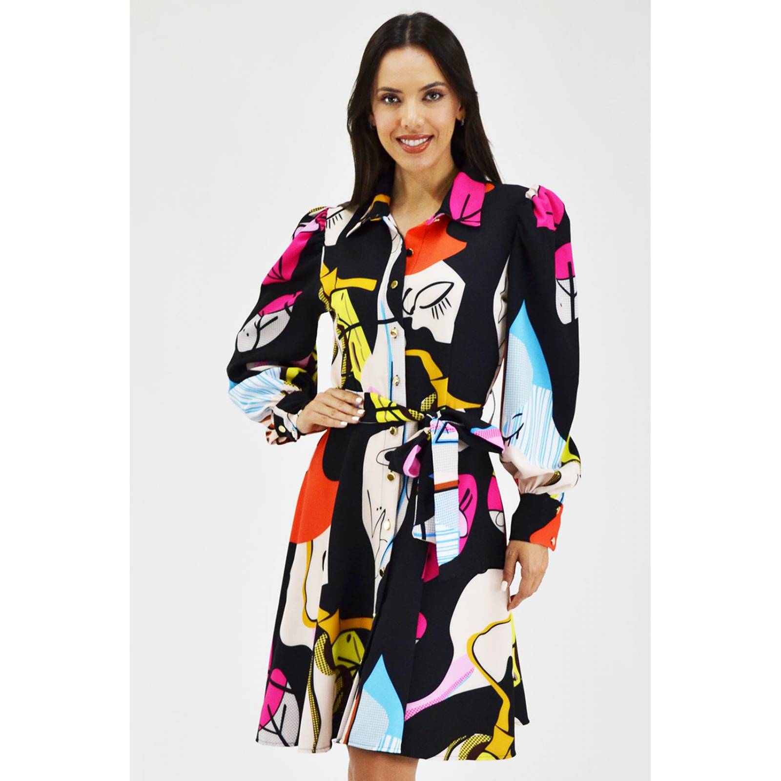 Vestido estampado abstracto Roman Fashion /Juvenil, 003 (Negro) 