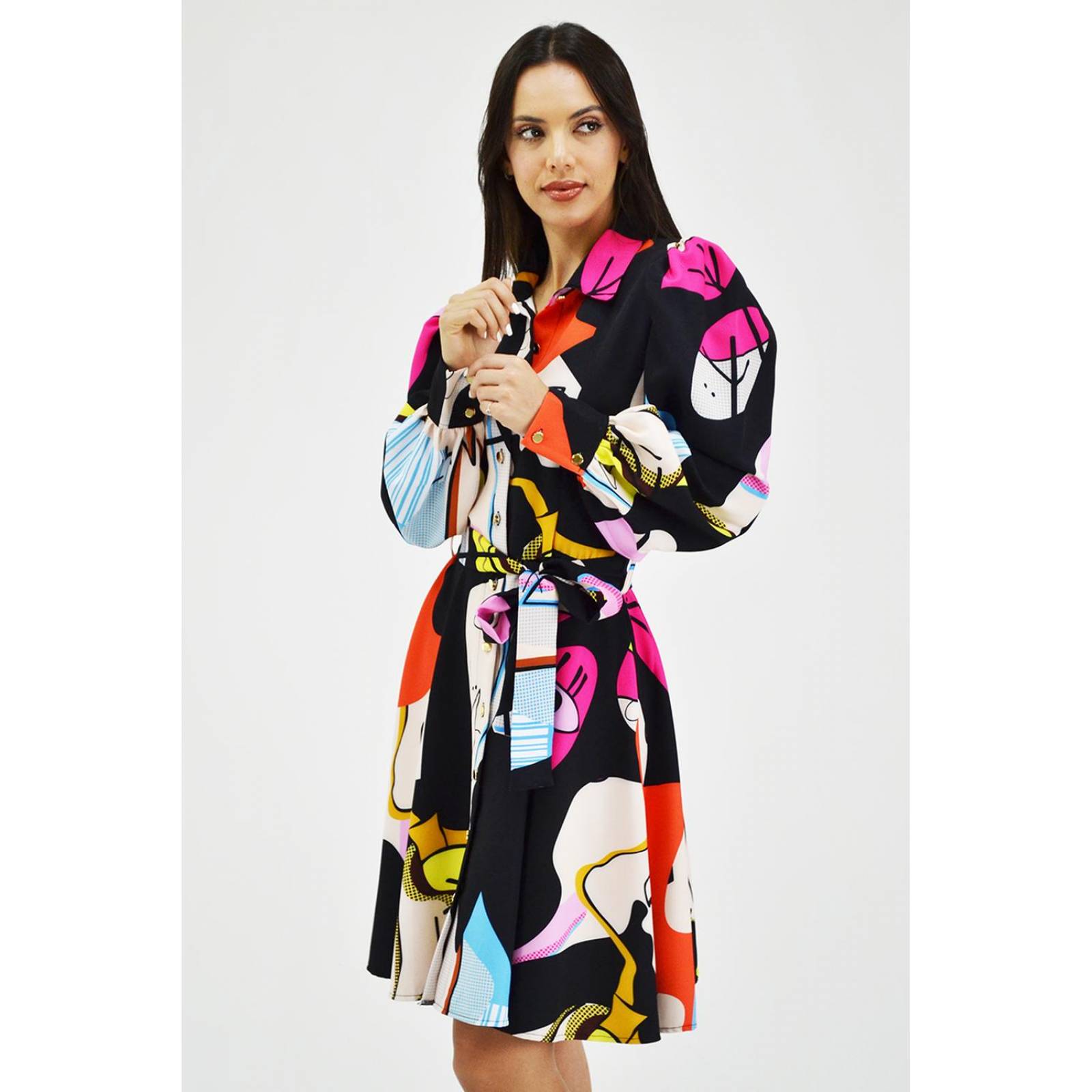 Vestido estampado abstracto Roman Fashion /Juvenil, 003 (Negro) 