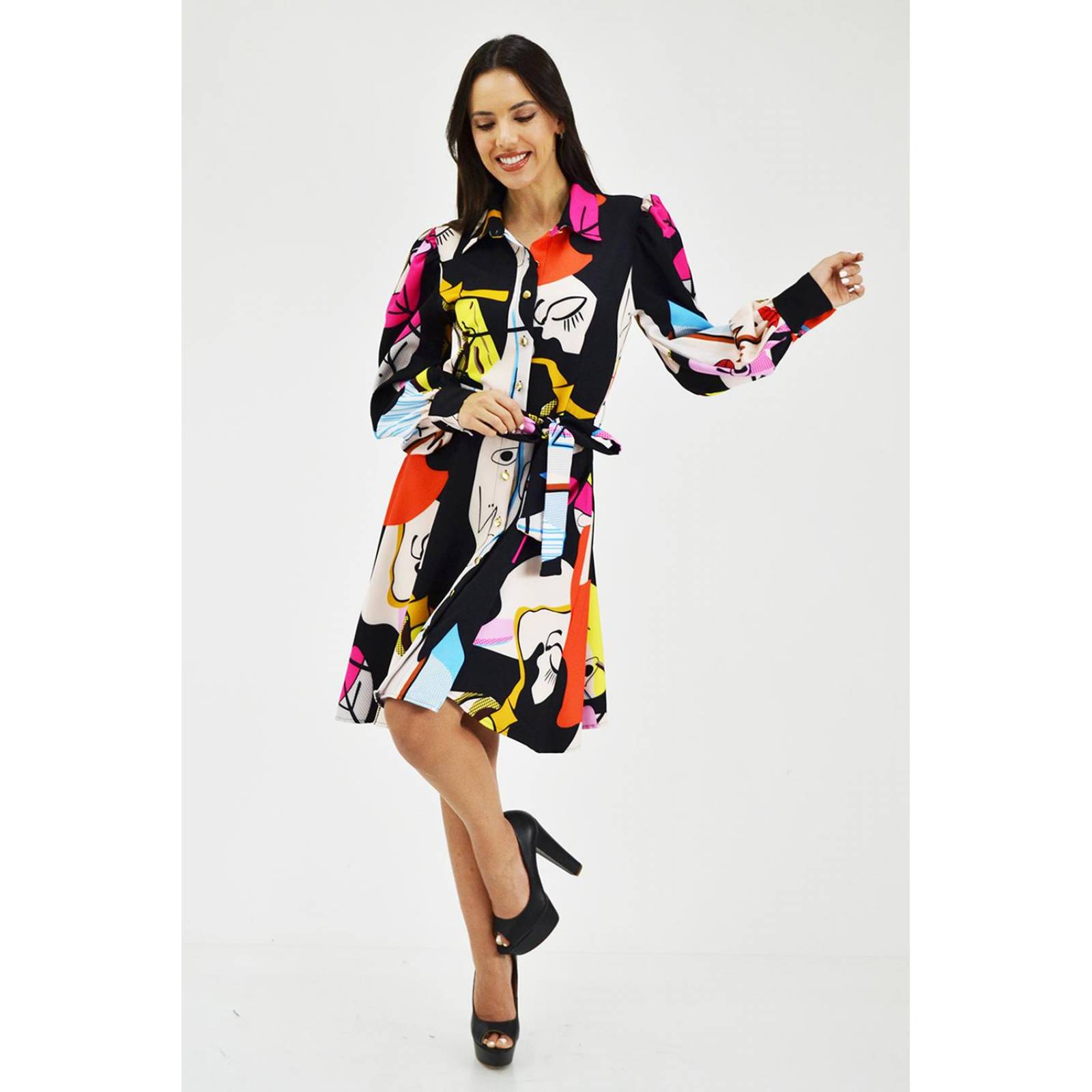 Vestido estampado abstracto Roman Fashion /Juvenil, 003 (Negro) 