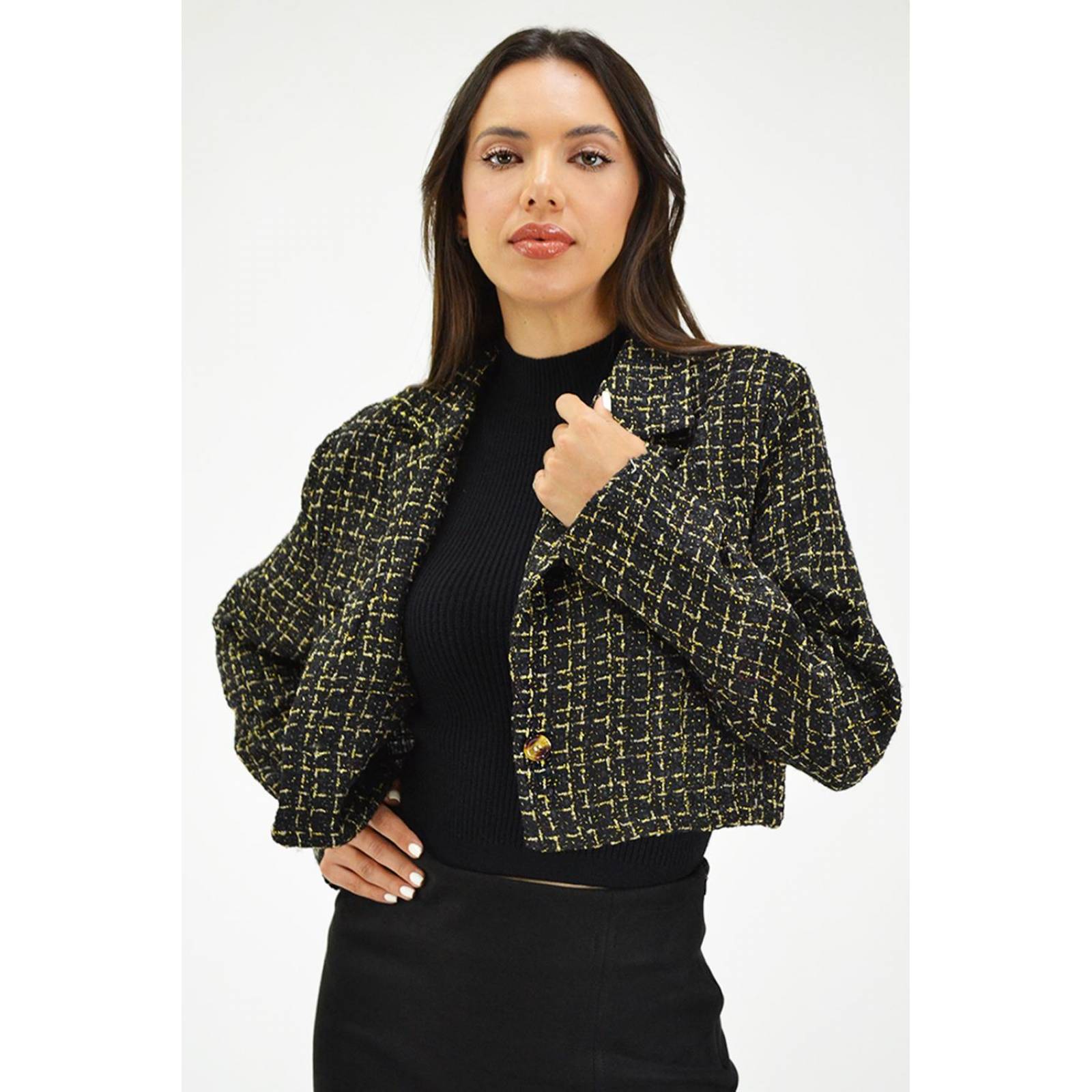 Chaqueta tipo chanel Roman Fashion /Juvenil, 8001 (Negro) 