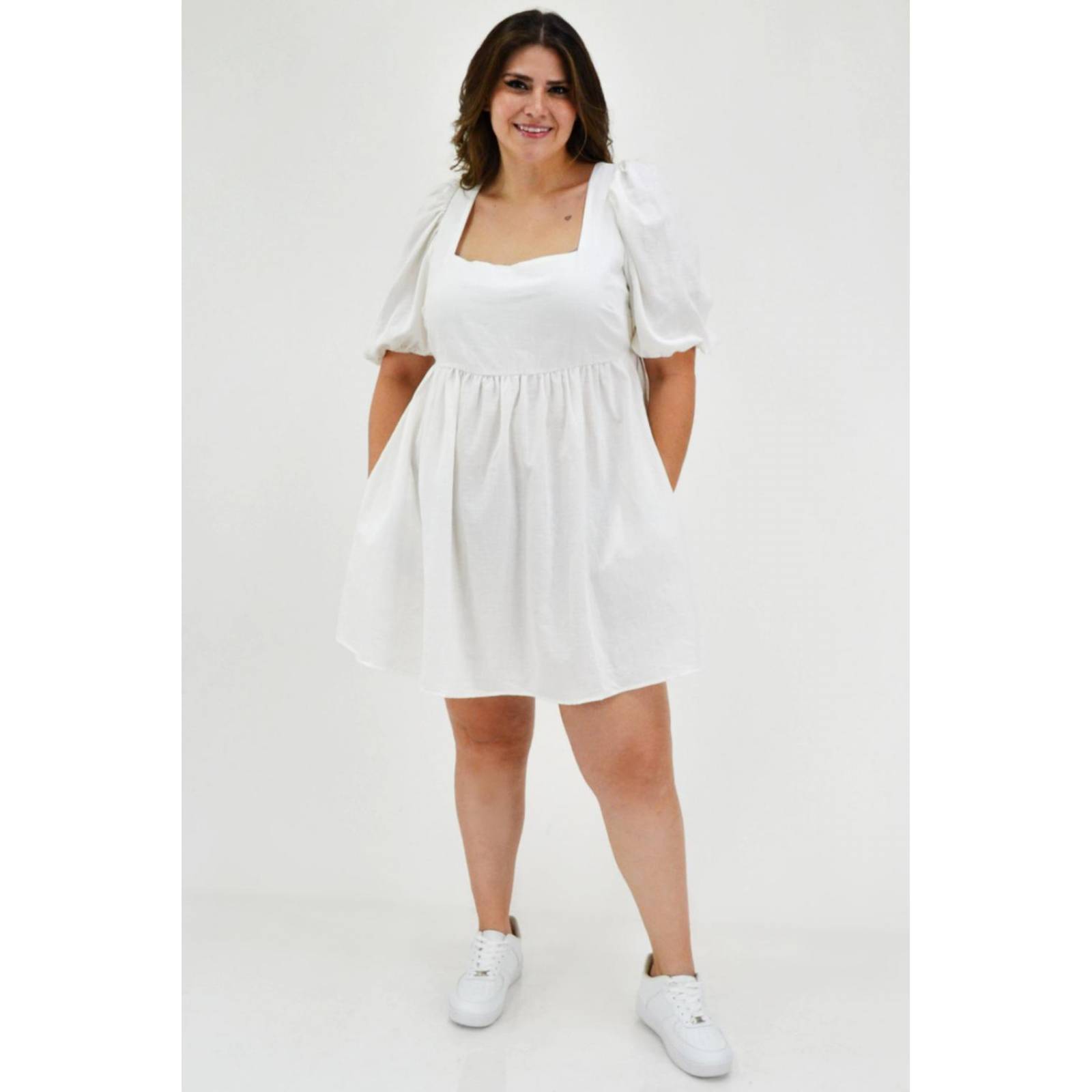 Vestido de algodón Roman Fashion /Tallas Extras, 1008 (Blanco) 