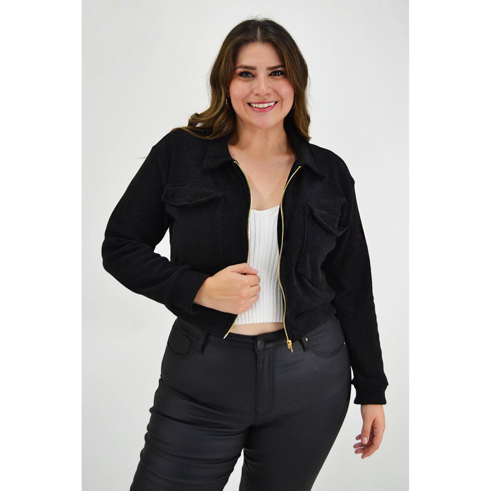 Chamarra corta Roman Fashion /Tallas Extras, 18048 (Negro) 