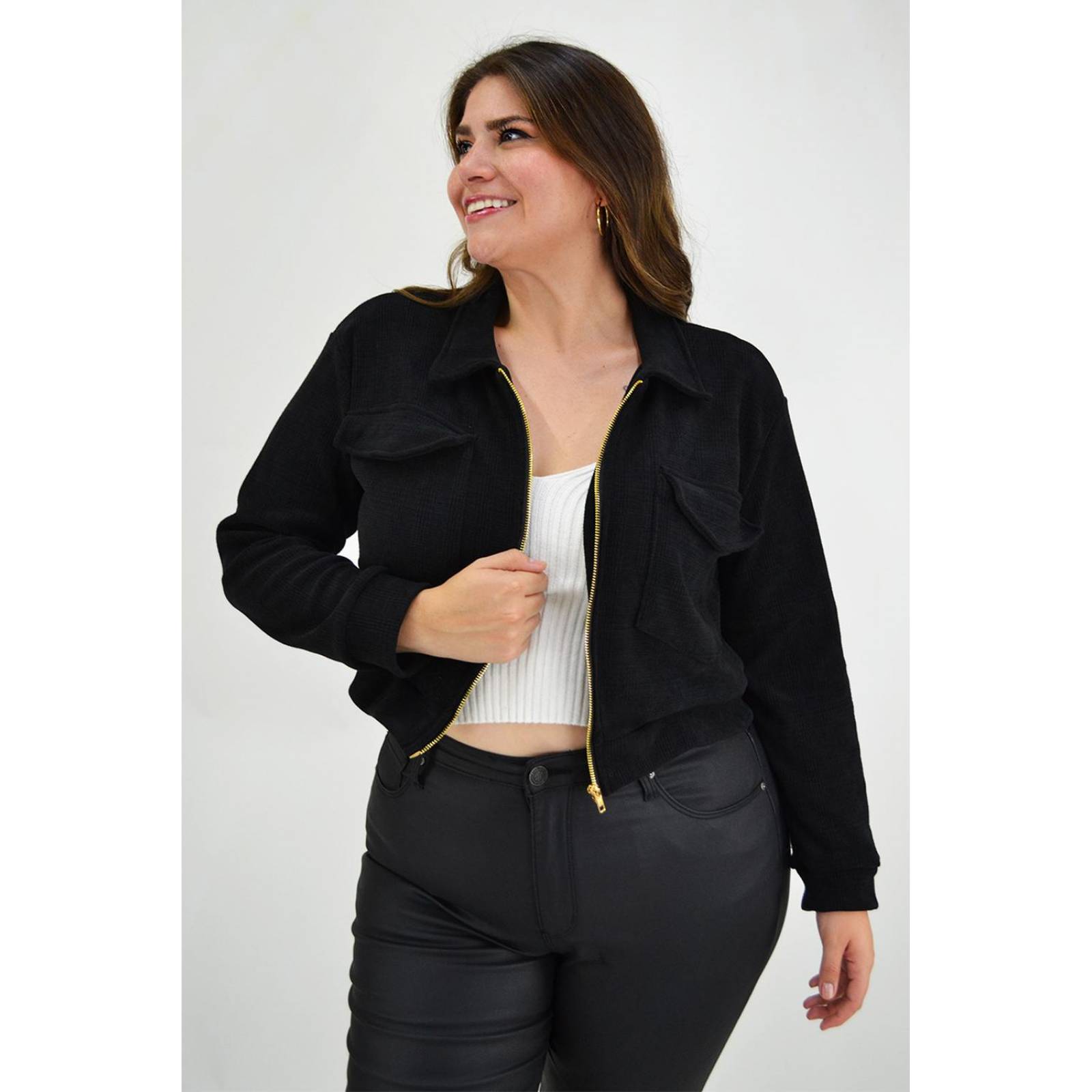 Chamarra corta Roman Fashion /Tallas Extras, 18048 (Negro) 
