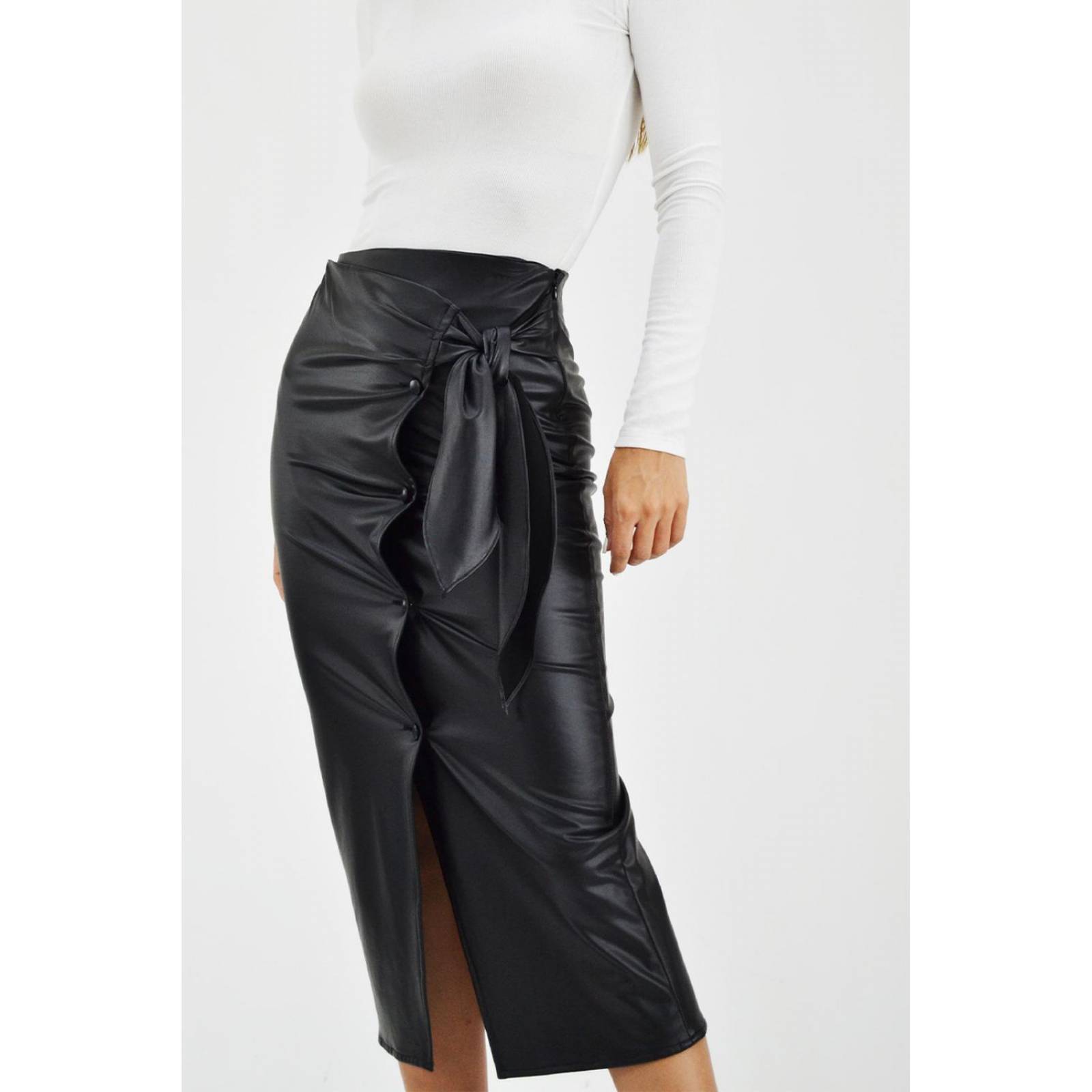 Falda midi efecto piel Roman Fashion /Juvenil, 3133 (Negro) 