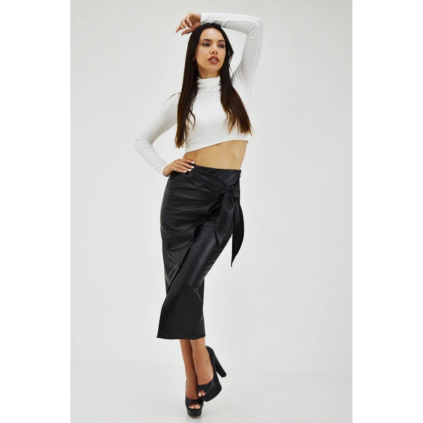 Falda midi efecto piel Roman Fashion /Juvenil, 3133 (Negro) 