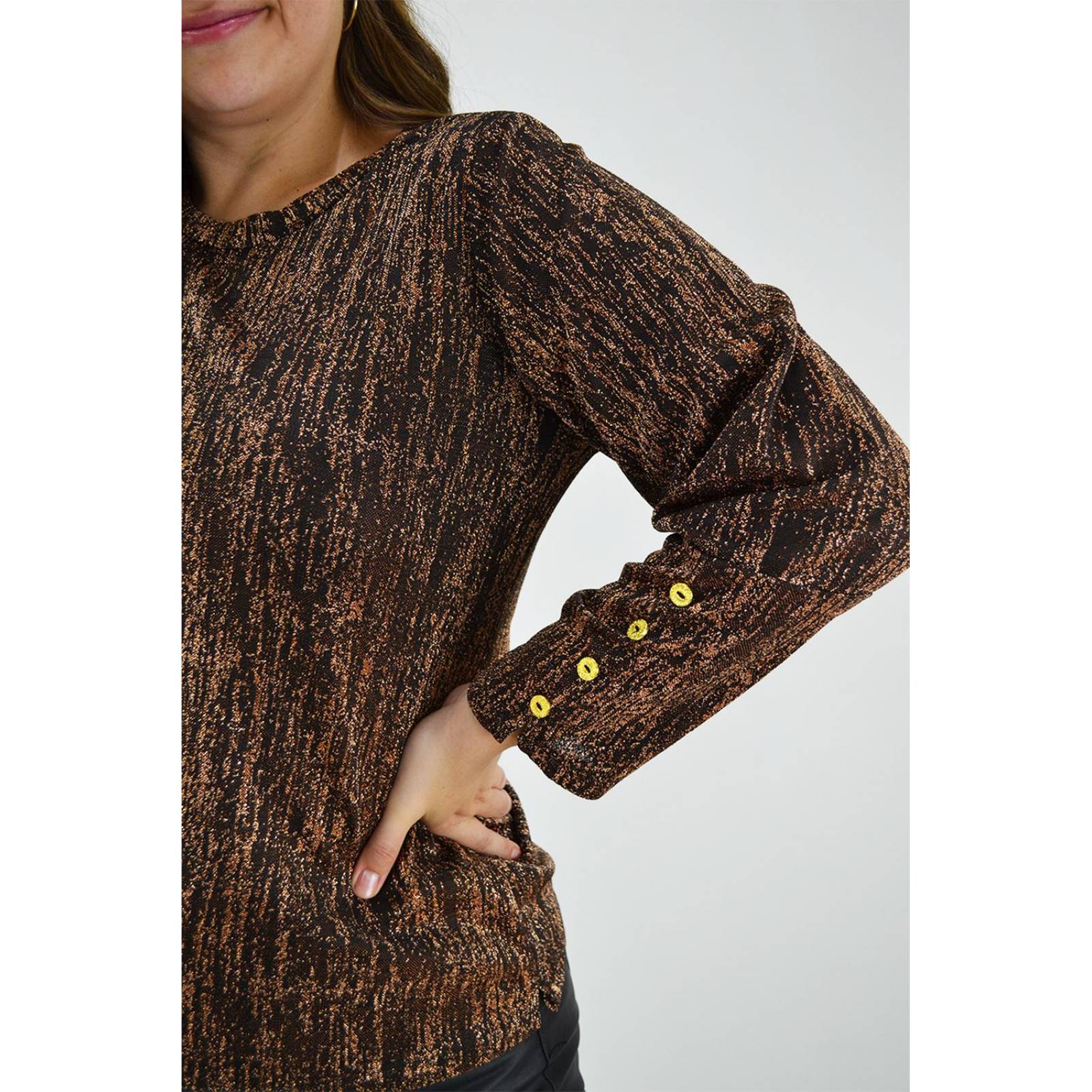 Blusa brillos con boton Roman Fashion /Tallas Extras, 11816 (Dorado) 