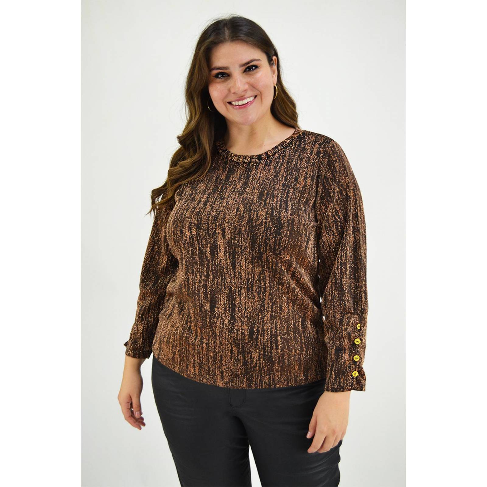Blusa brillos con boton Roman Fashion /Tallas Extras, 11816 (Dorado) 