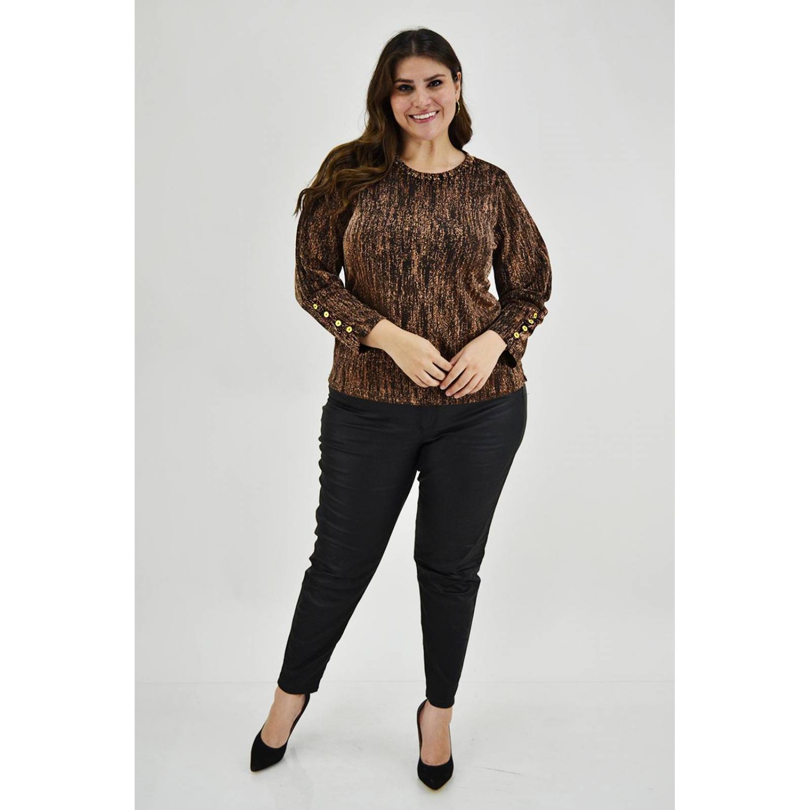 Blusa brillos con boton Roman Fashion /Tallas Extras, 11816 (Dorado) 