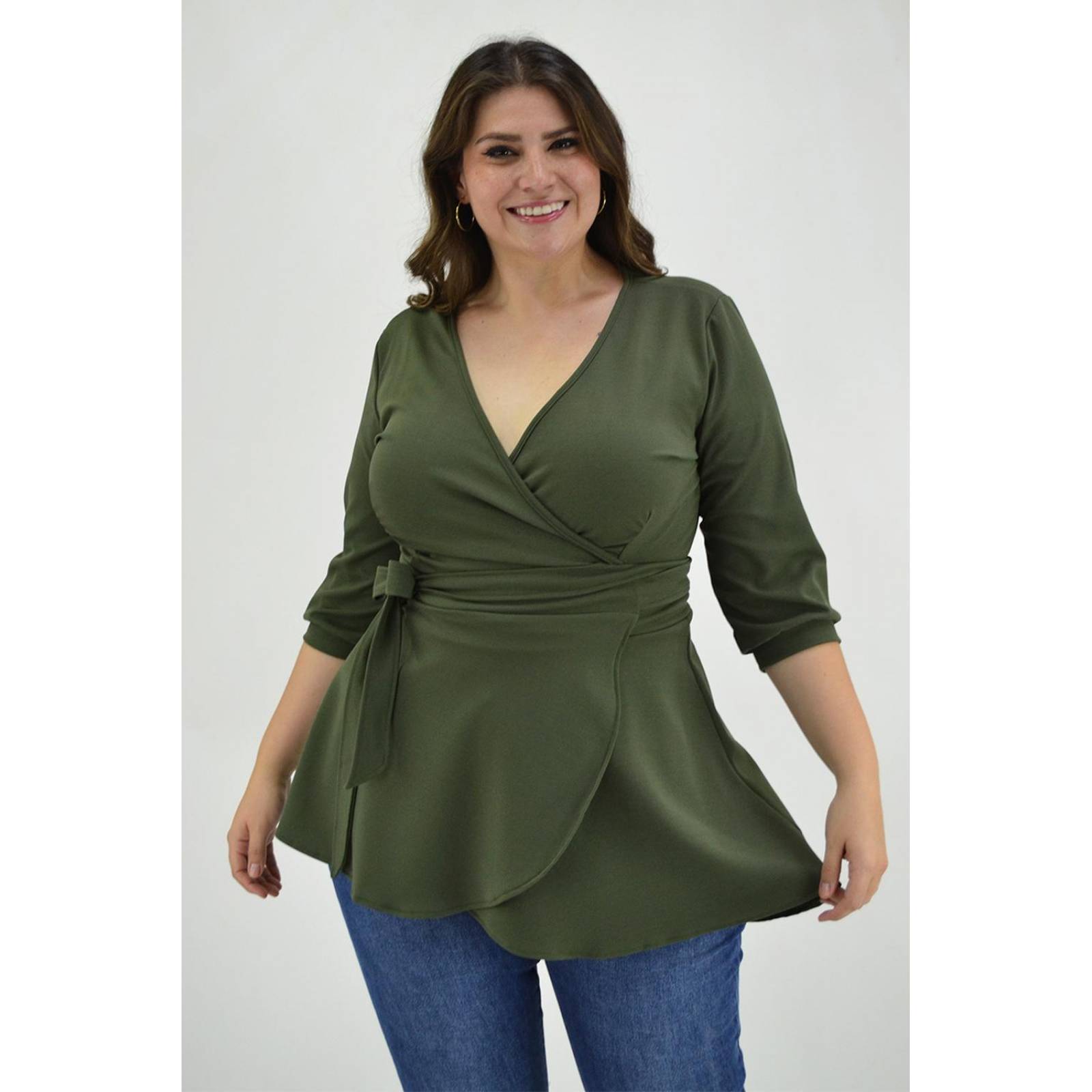 Blusa asimétrica Roman Fashion /Tallas Extras, 1763 (Verde militar) 
