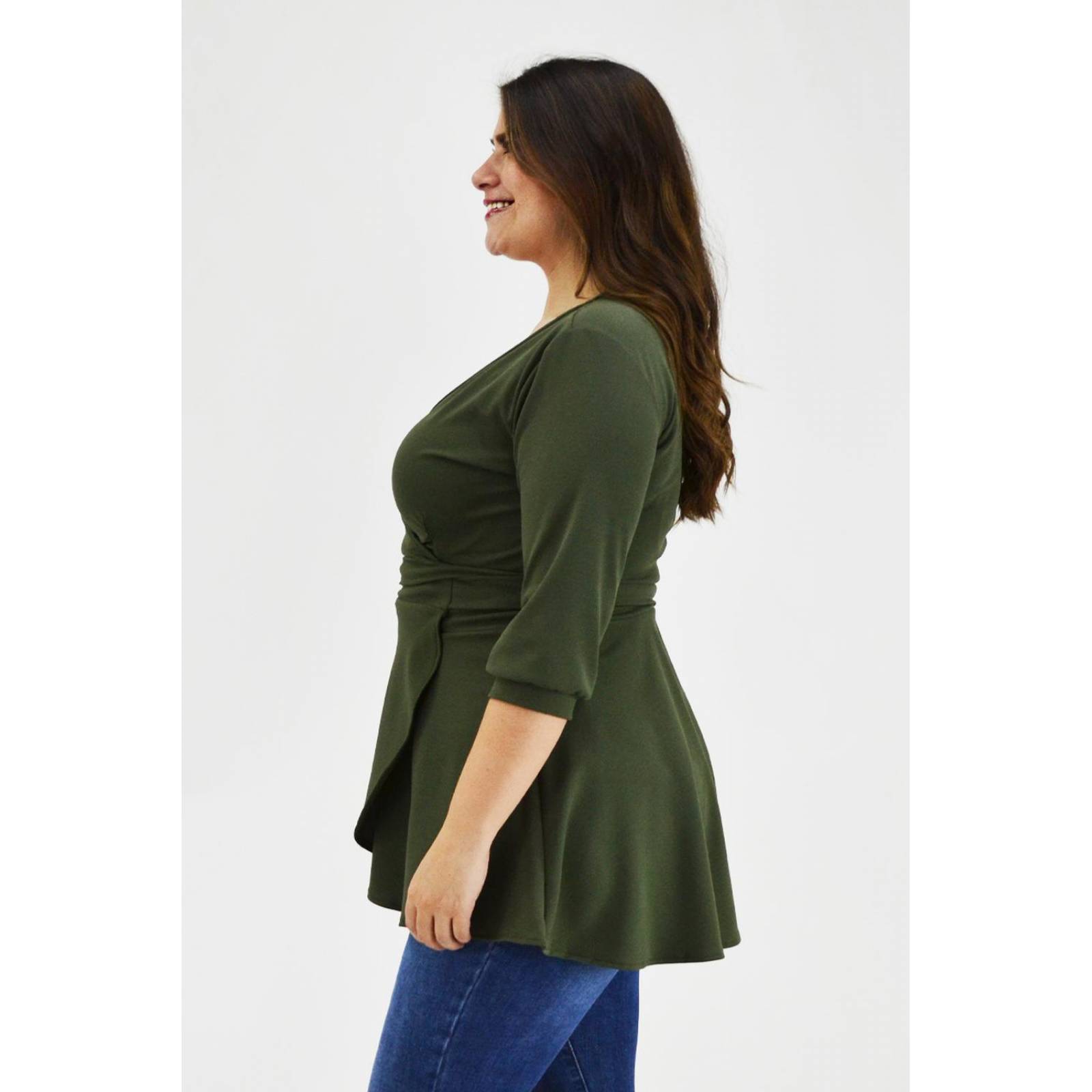 Blusa asimétrica Roman Fashion /Tallas Extras, 1763 (Verde militar) 
