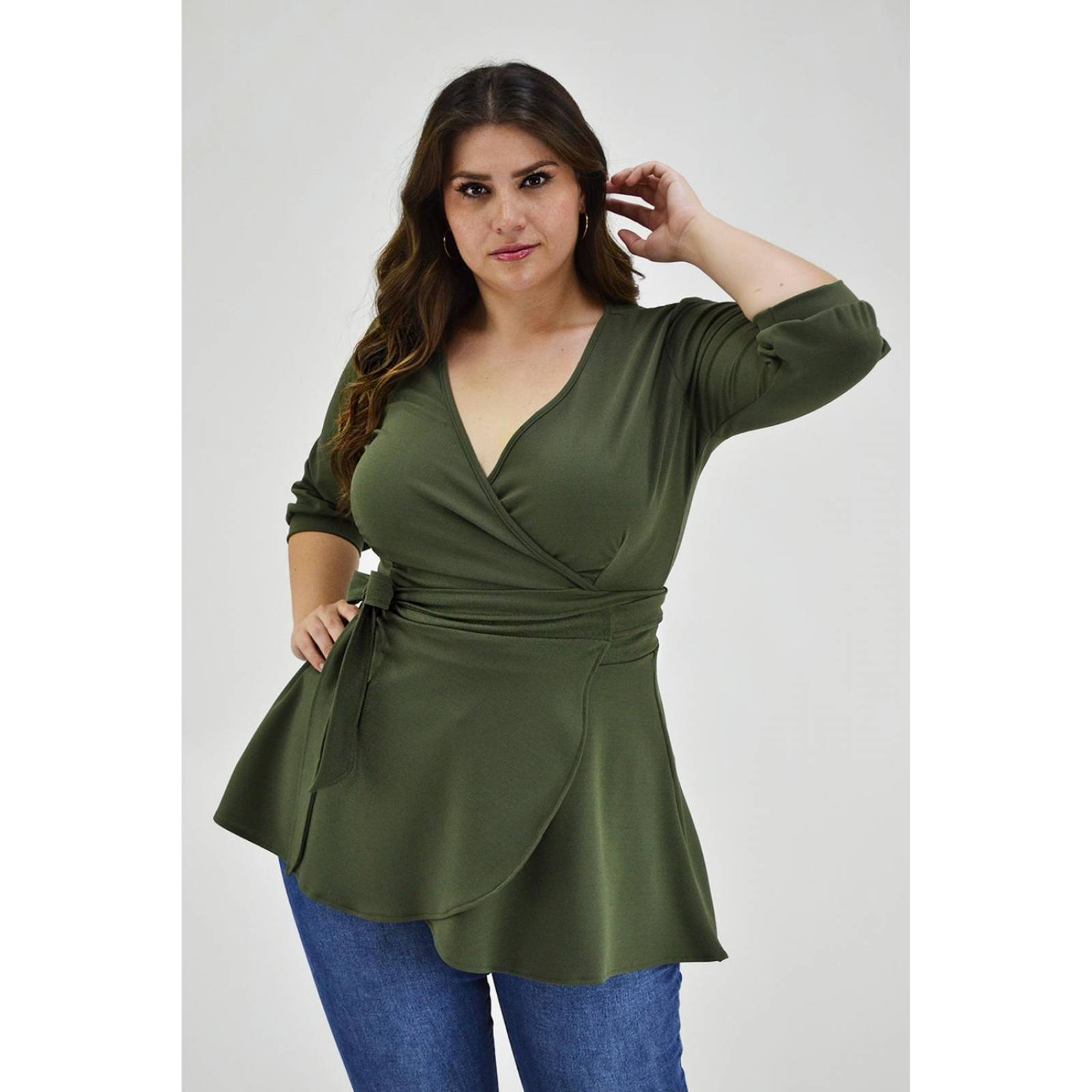 Blusa asimétrica Roman Fashion /Tallas Extras, 1763 (Verde militar) 