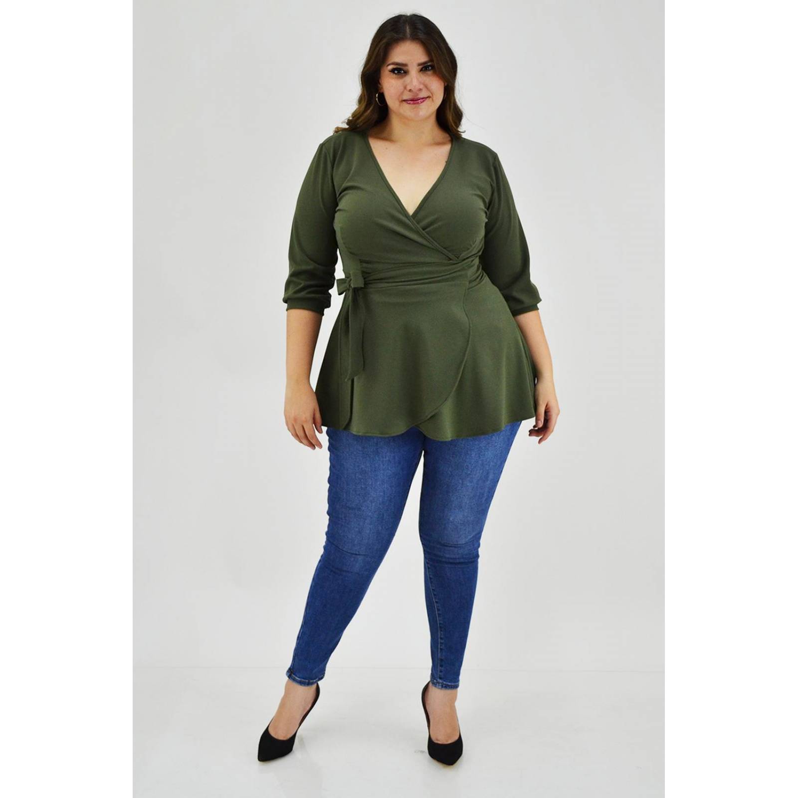 Blusa asimétrica Roman Fashion /Tallas Extras, 1763 (Verde militar) 