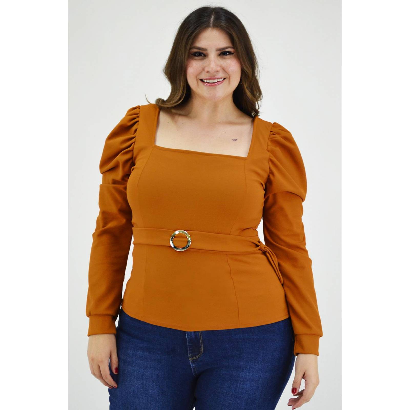 Blusa escote cuadrado Roman Fashion /Tallas Extras, 1849 (Mostaza) 