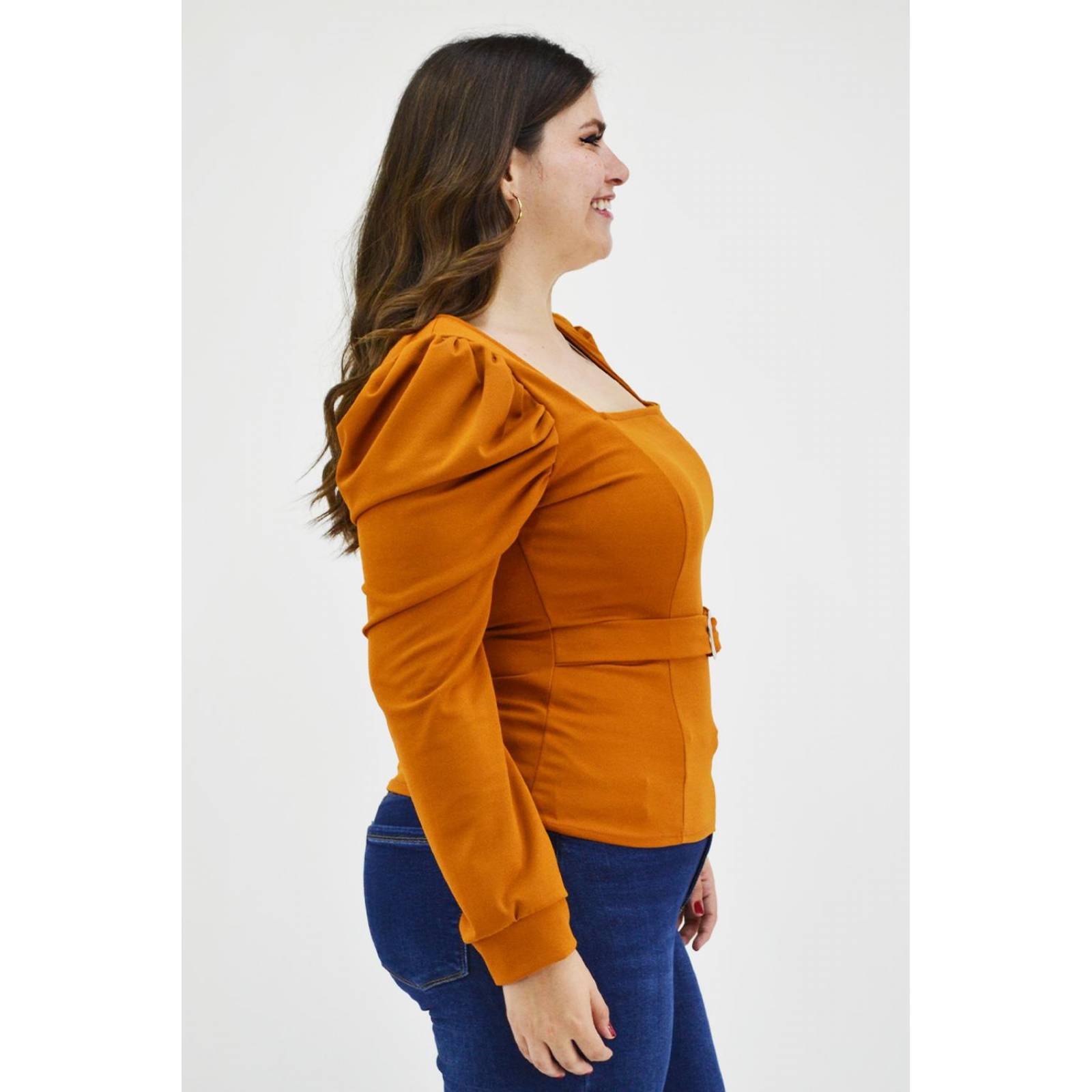 Blusa escote cuadrado Roman Fashion /Tallas Extras, 1849 (Mostaza) 