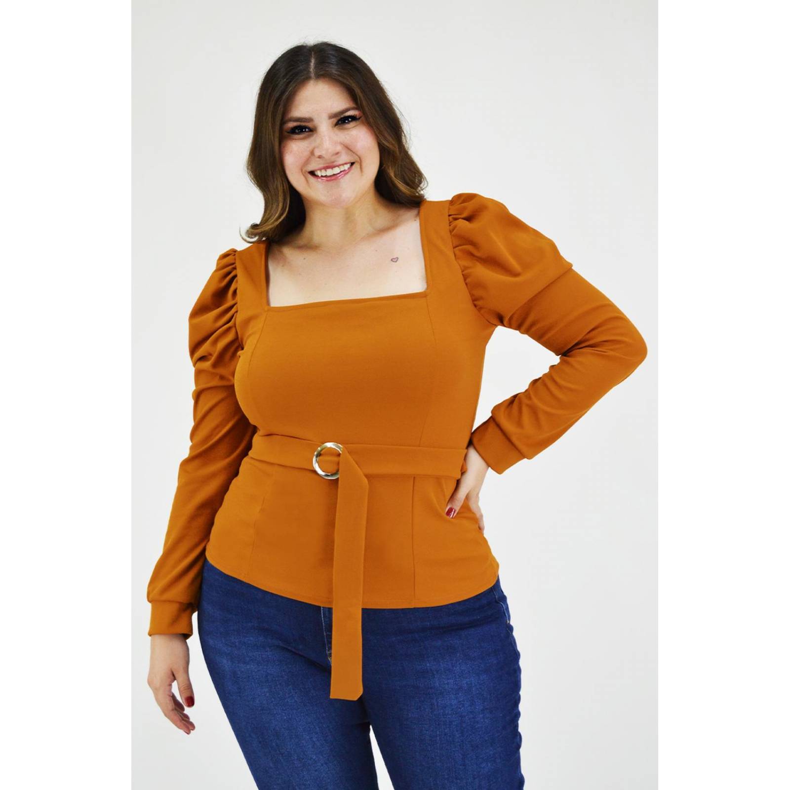 Blusa escote cuadrado Roman Fashion /Tallas Extras, 1849 (Mostaza) 