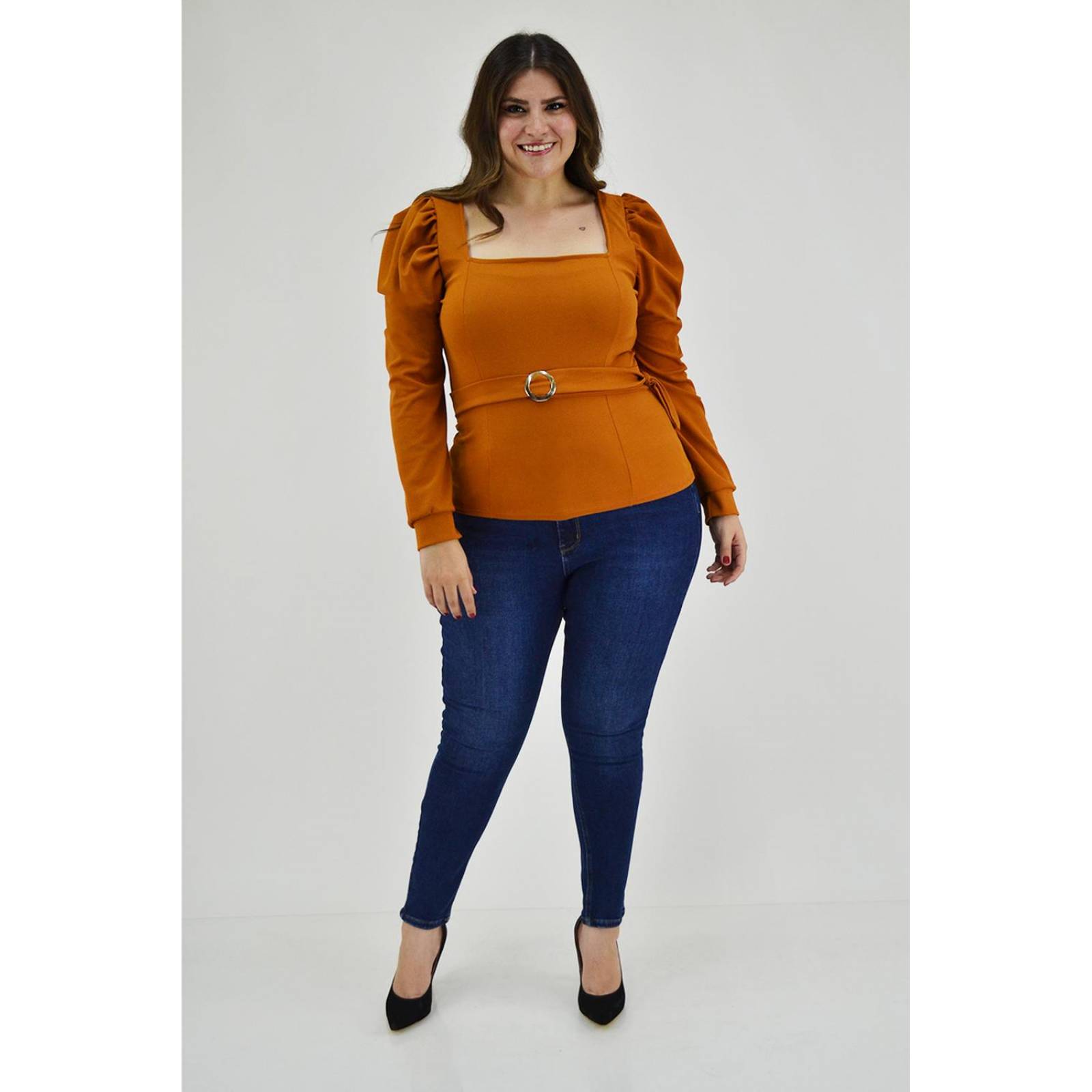 Blusa escote cuadrado Roman Fashion /Tallas Extras, 1849 (Mostaza) 