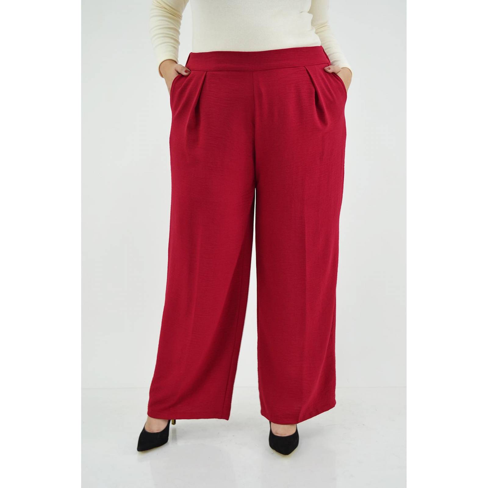 Pantalon pierna amplia Roman Fashion /Tallas Extras, 1295 (Rojo)