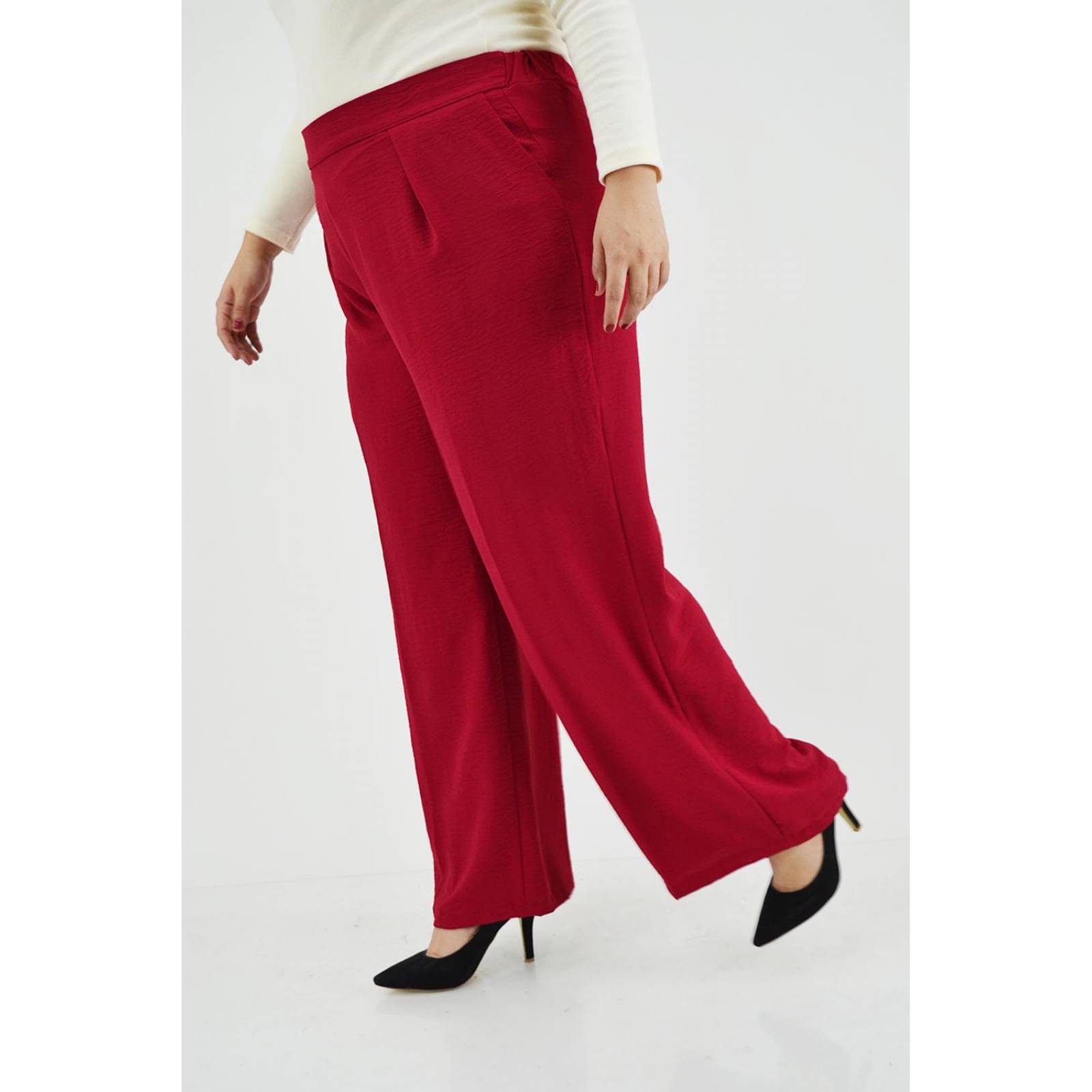 Pantalon pierna amplia Roman Fashion /Tallas Extras, 1295 (Rojo)