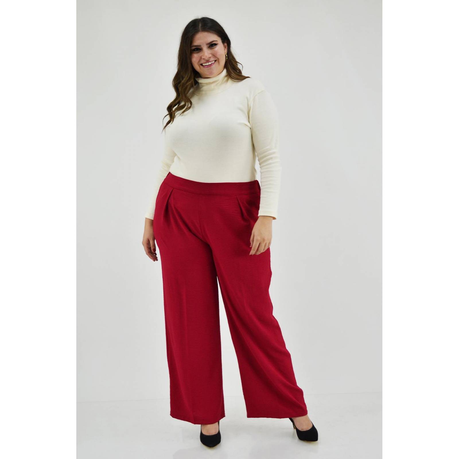 Pantalon pierna amplia Roman Fashion /Tallas Extras, 1295 (Rojo)