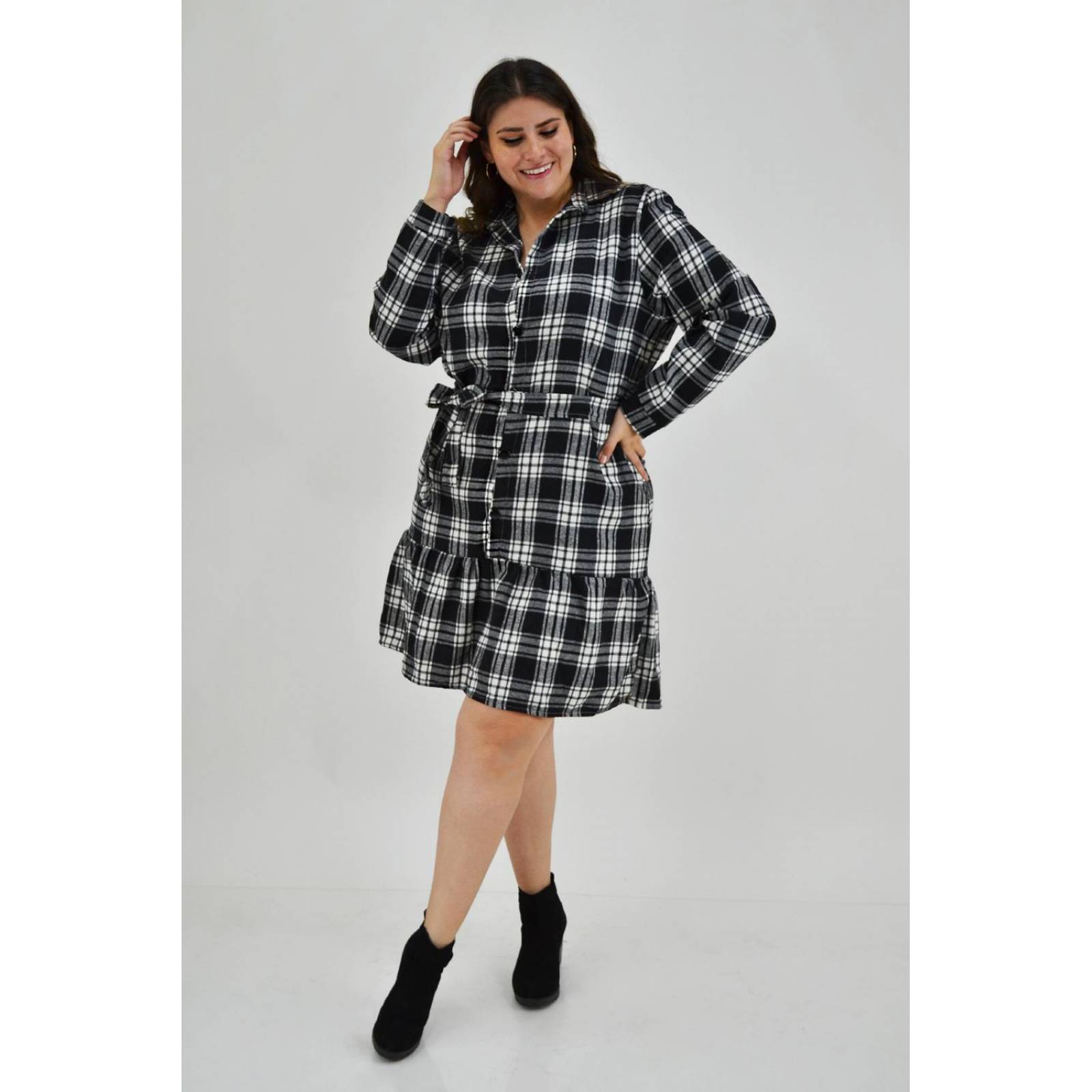 Vestido cuadros Roman Fashion /Tallas Extras, 4320 (Blanco) 