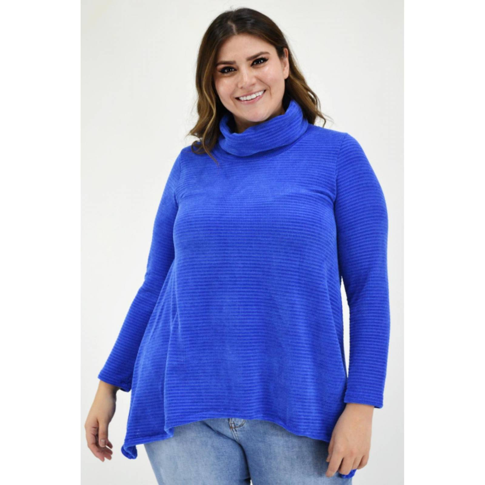 Sueter tejido asimetrico Roman Fashion /Tallas Extras, 8065 (Azul rey) 