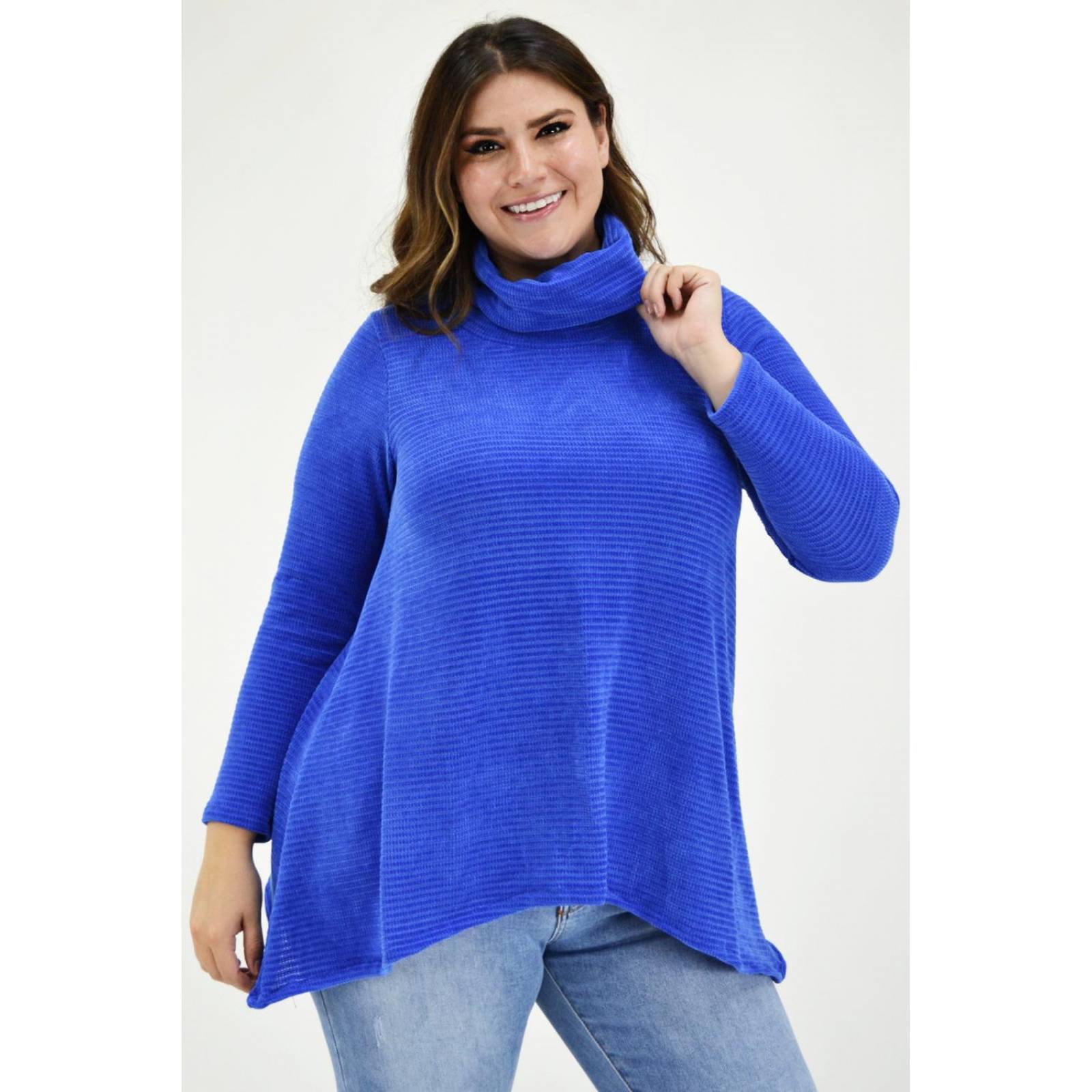 Sueter tejido asimetrico Roman Fashion /Tallas Extras, 8065 (Azul rey) 