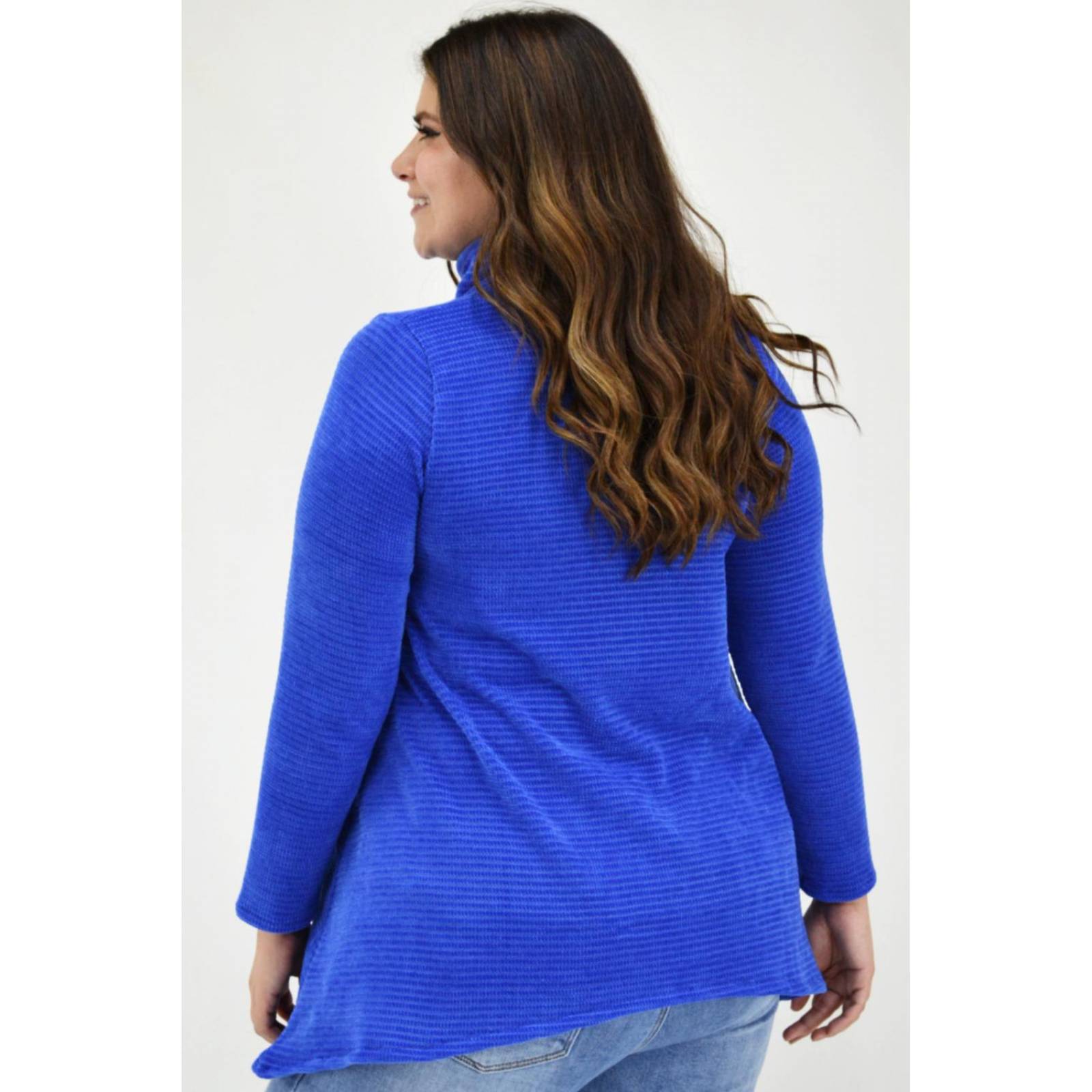 Sueter tejido asimetrico Roman Fashion /Tallas Extras, 8065 (Azul rey) 