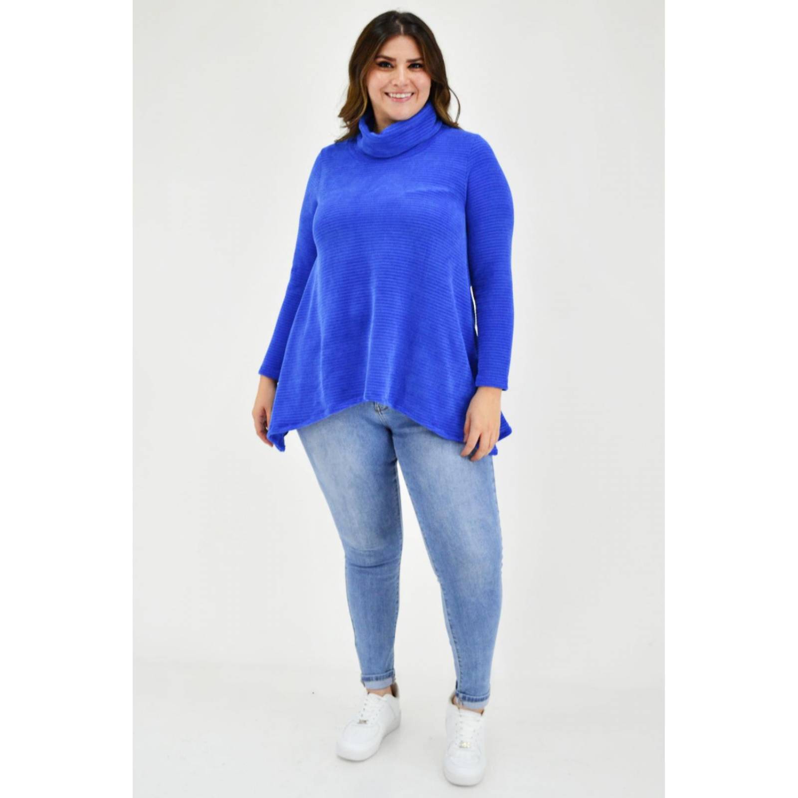 Sueter tejido asimetrico Roman Fashion /Tallas Extras, 8065 (Azul rey) 