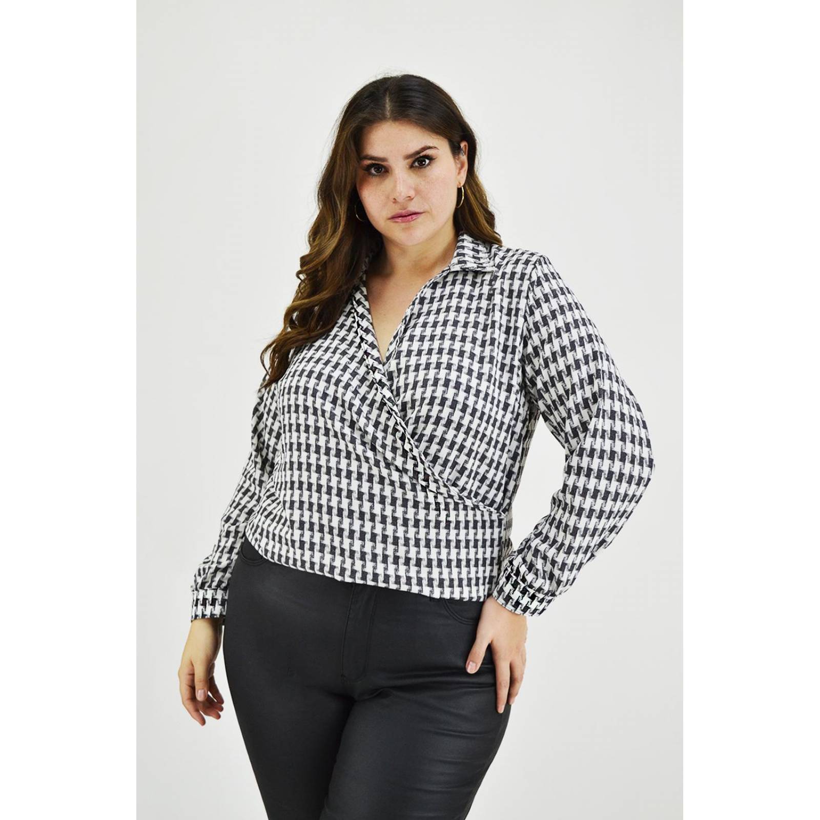Blusa cruzada Roman Fashion /Tallas Extras, 1835 (Blanco) 